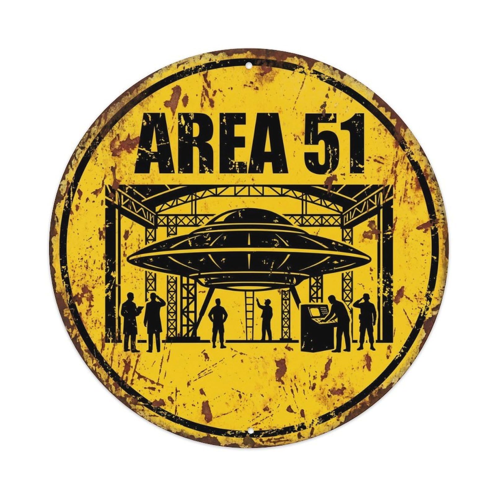 Vintage Alien Area 51 Test Flight Metal Tin Sign Plaque Wall Decor for Cafe, Club, Garden Round Metal Poster 8x8Inch
