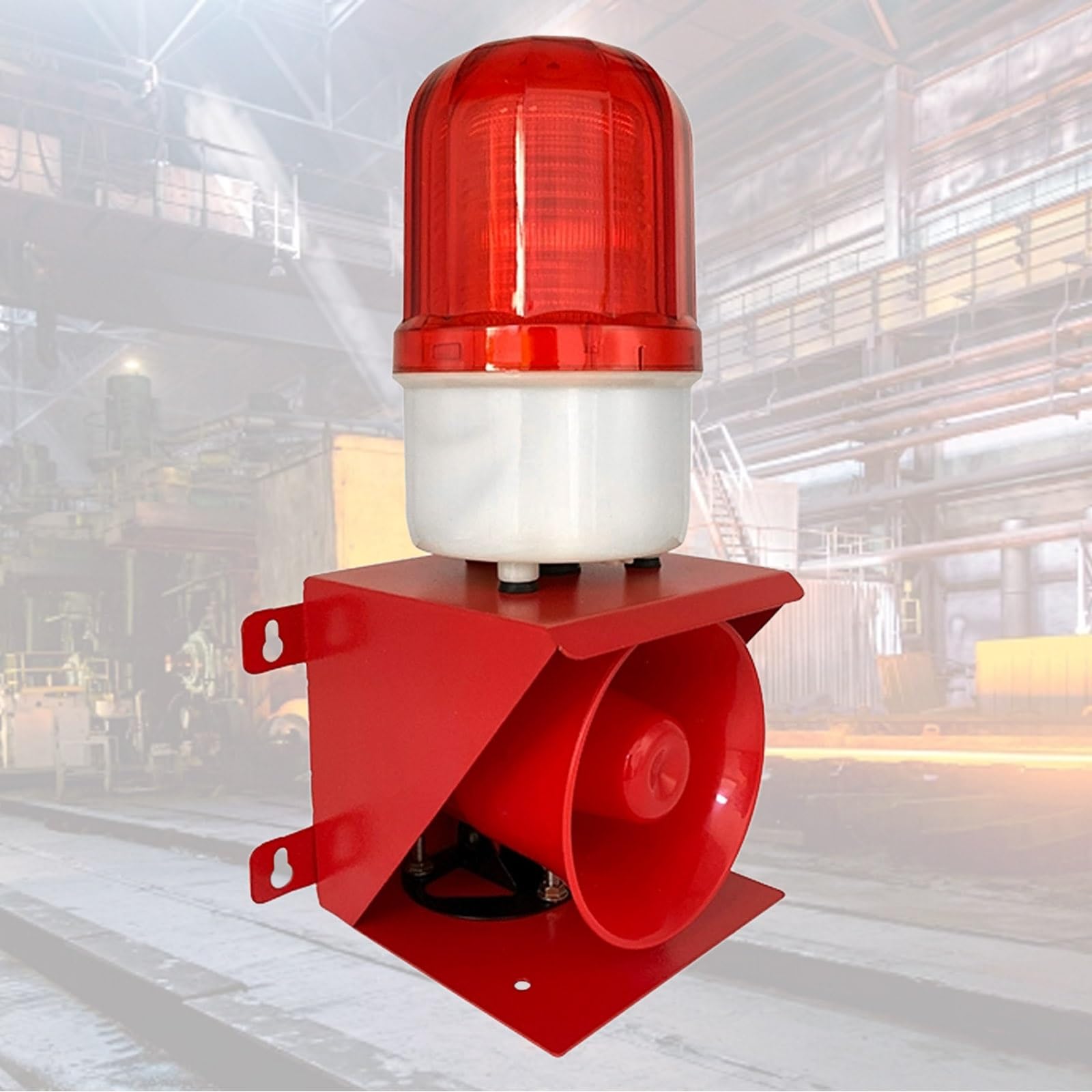 Alarma Industrial con Siren, Luz Estroboscópica de Seguridad LED de Advertencia Siren Policia for Alarma de Emergencia y Seguridad del Hogar, Volumen Ajustable y Cambio de Audio