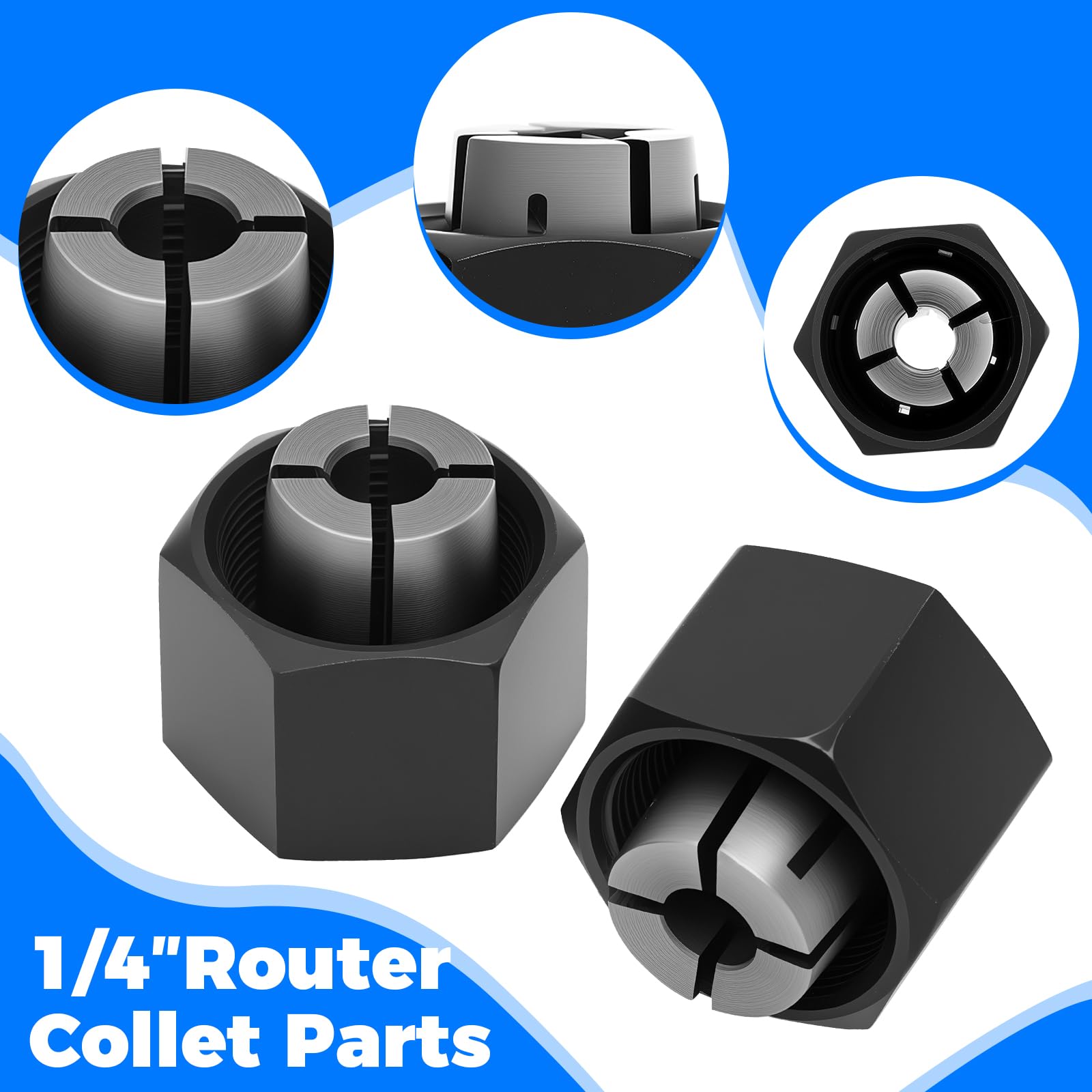 2Pcs 1/4 Inch Router Collet, Metal Compact Collet Chuck for DW621 DW616 DW616M/D/PK DW616P/S/SK Metal Collet Chuck Part Replacement for Router