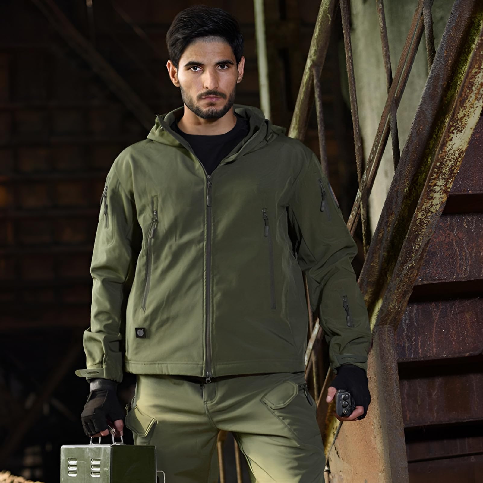 Hommes Softshell Veste Tactique à Capuchon & Pantalons Costumes pour Extérieur Pêche Randonnée Camping