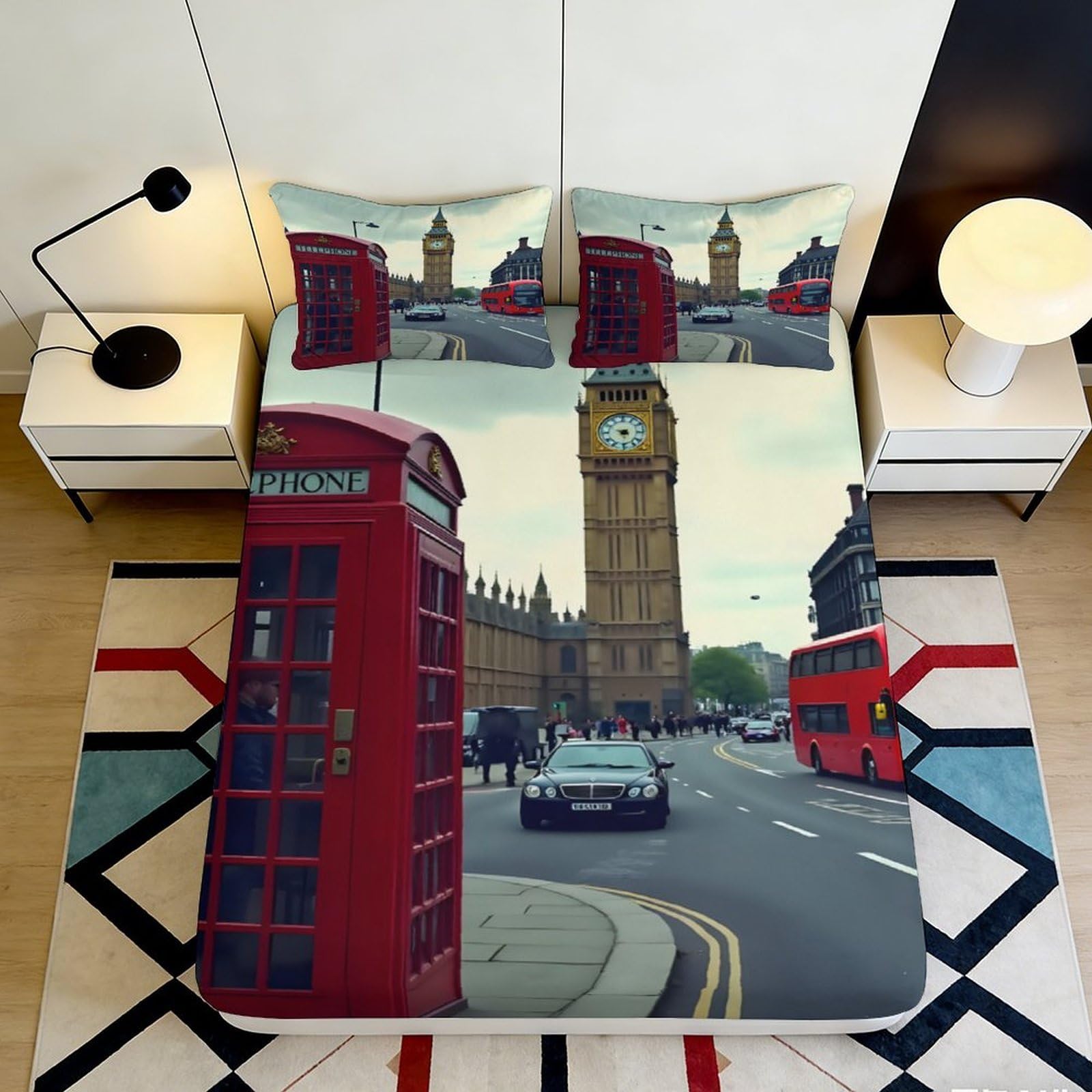 Jqzkxnhpbr Style-10 3D Printed London Red Phone Booth Fitted Sheet Microfiber Urban Big Ben Bed Cover For Bedroom Dorm Mattress Decor 90X200x25cm