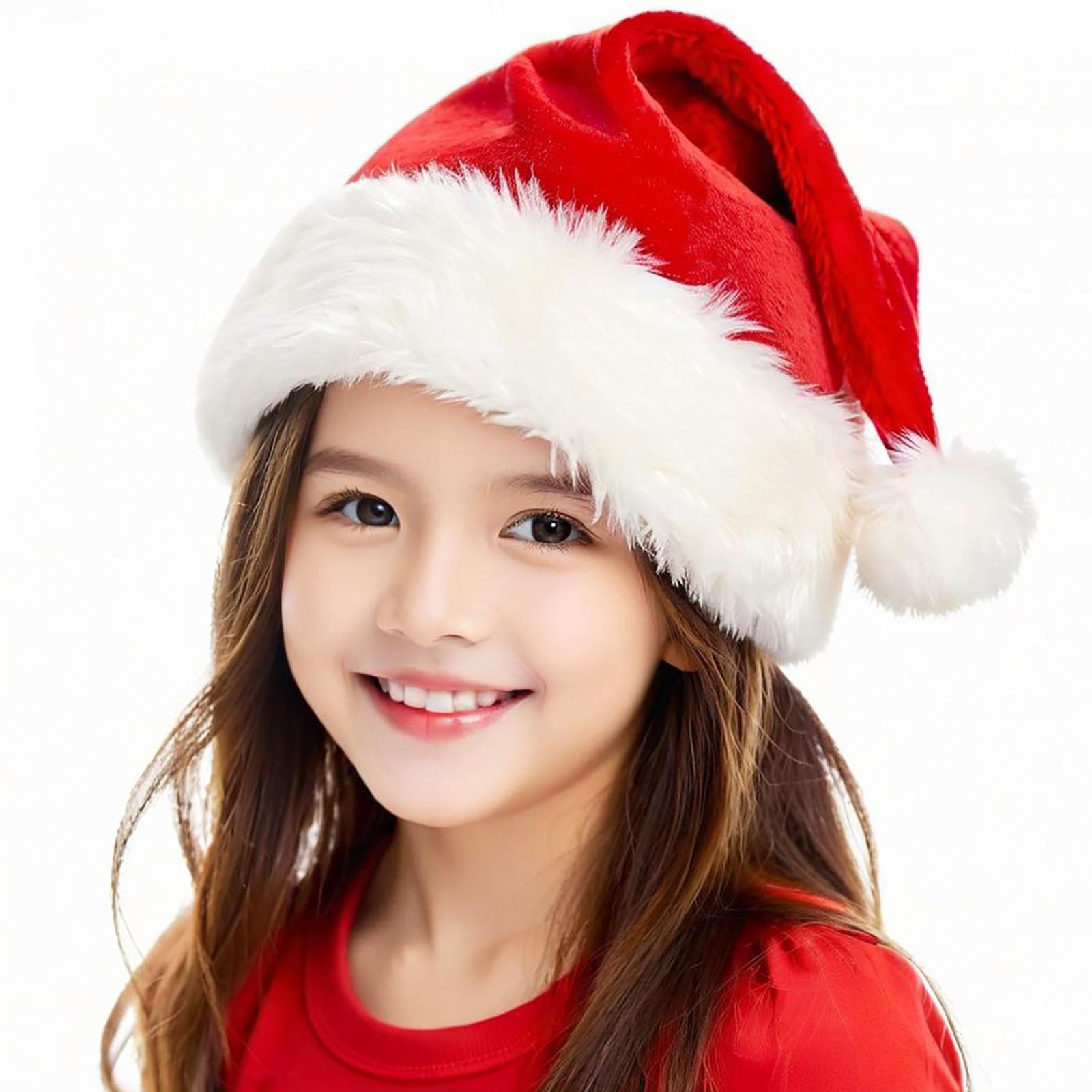 Christmas Hat, Santa Hats for Adults & Kids Red Velvet Comfort Extra Thicken Holiday Xmas Hat for New Year Festive Party