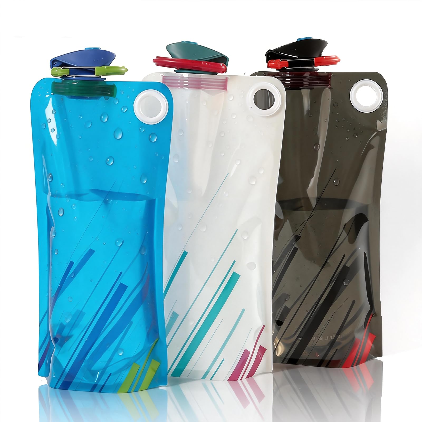 Borraccia Pieghevole 1000ML, 3PCS Bottiglia Riutilizzabile Con Moschettone, Portatile Bottiglia Pieghevole, Borraccia Morbida per Escursionismo, Adventures, Viaggi, Festival, Sport All'Aperto - 2