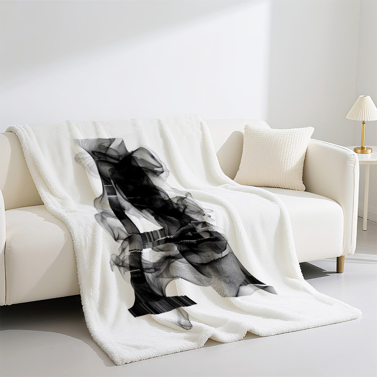 Genérico Manta Apta para Cama y Sofá Cálida y Confortable Ligera y Envolvente Calidez con Estilo Moderno 150 x 200 cm Artístico con Estilo Letras Negro