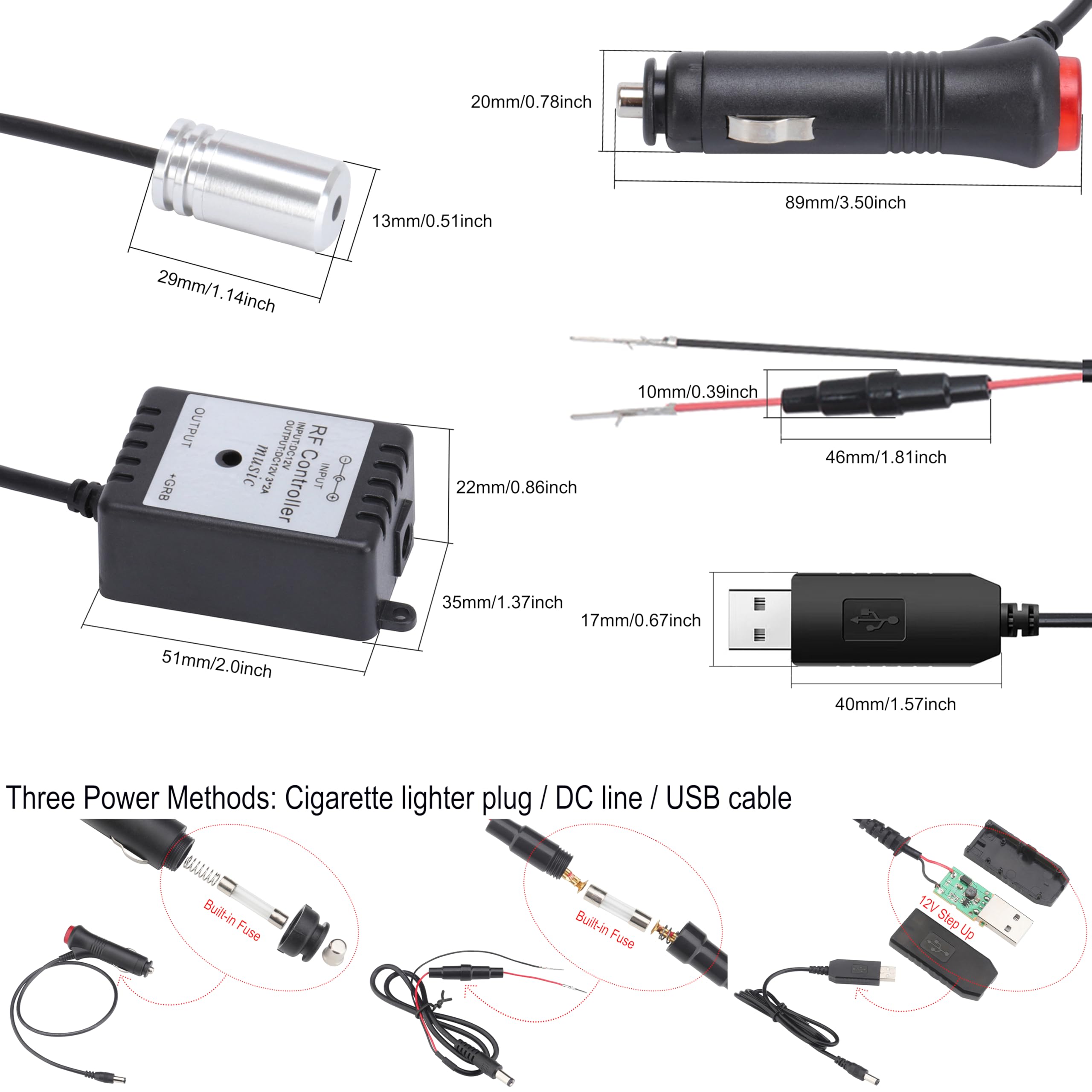 5 Meter Glasfaser Auto Ambientebeleuchtung mit RF-Fernbedienung 8 Farben Mehrfarbig Musik Innenbeleuchtung Kit DC 12V 1W