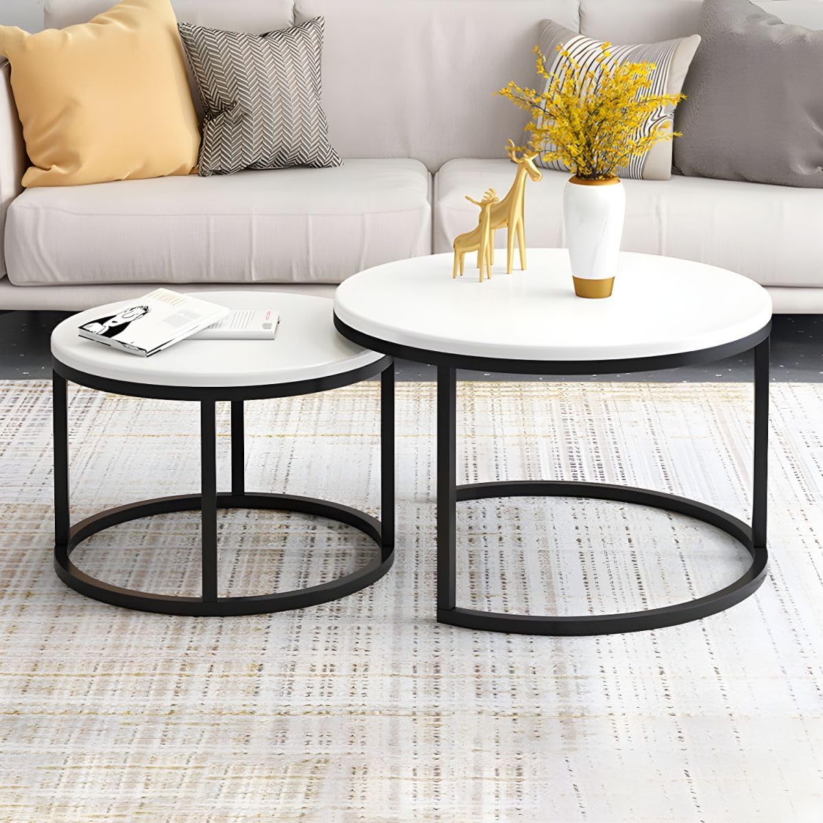 KWOKING Glam Marble Top Nesting Coffee Table Set with Round