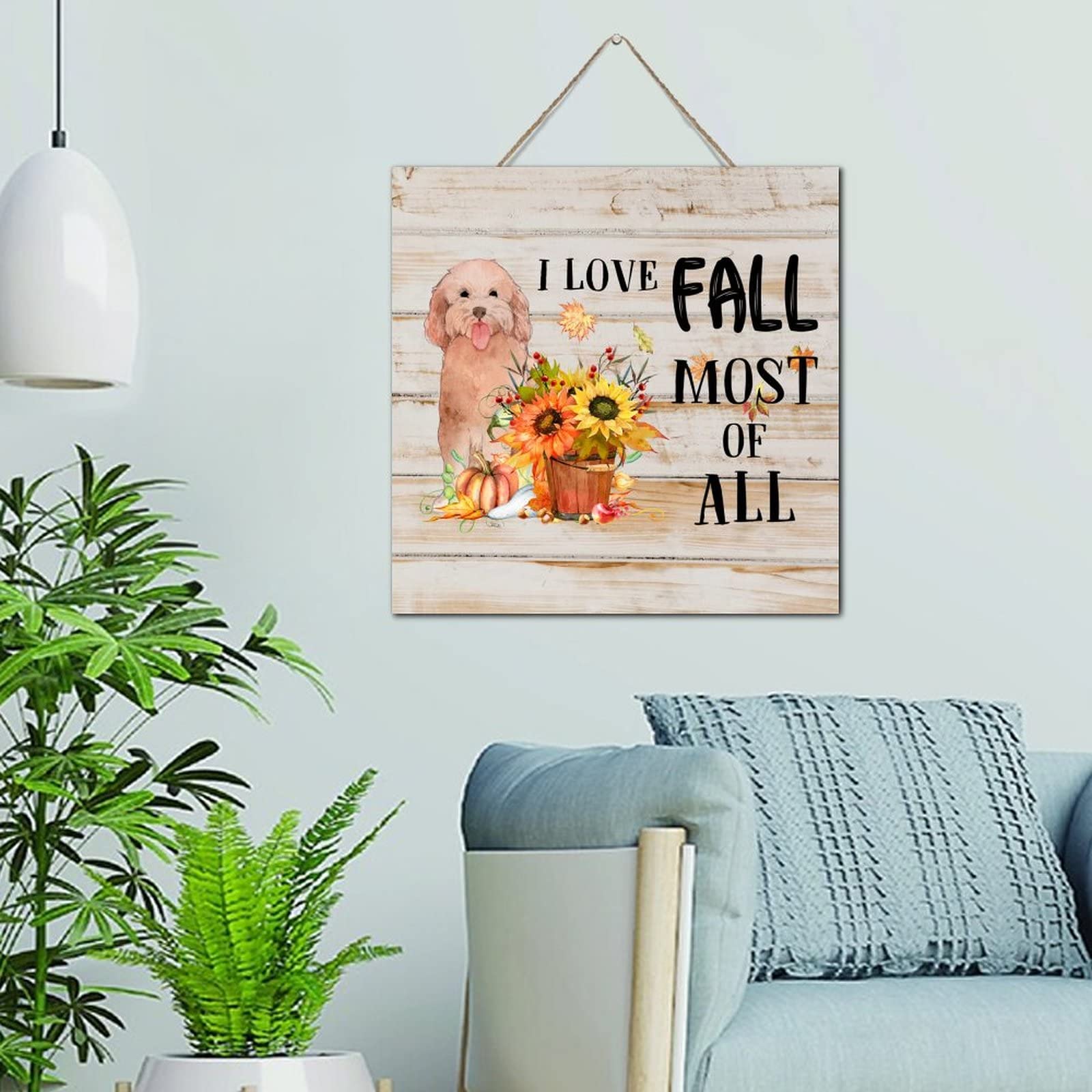 Plaque en bois rustique de 30cm avec feuilles d'érable et motif tournesol vintage