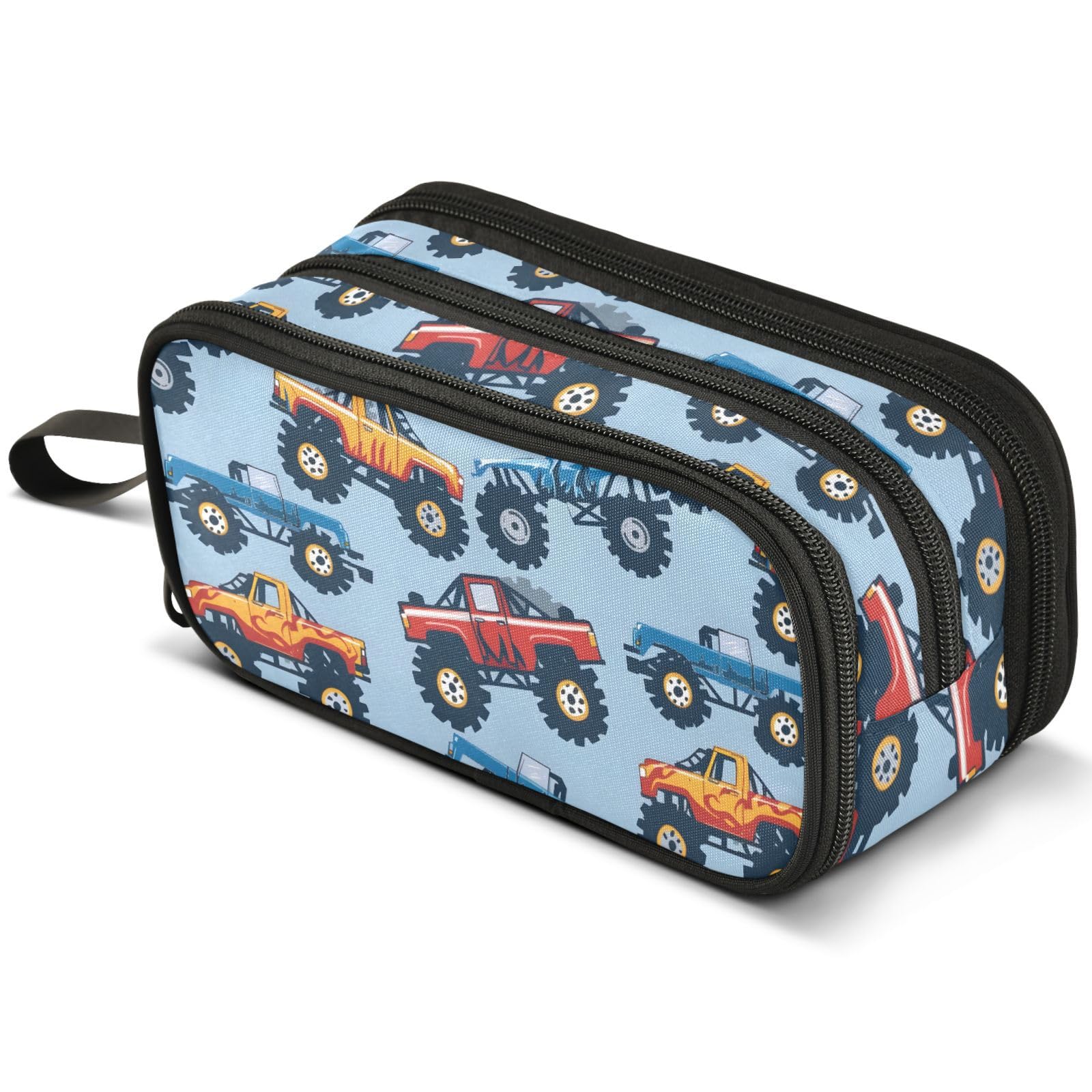 Mnsruu Monster Truck Cars Pencil Case Large Capacity Pen Pouch Pencil Bag with 3 Compartments Pen Holder Organizer Stationery Bag — image 1