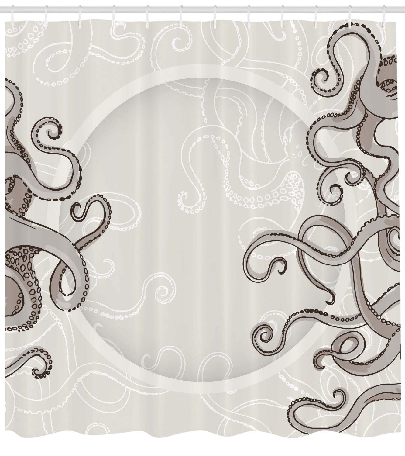 ABAKUHAUS Kraken Shower Curtain, Fish Octopus Tentacles a Circular Shape Surreal Universe Treasure Beast Graphic - Image 2