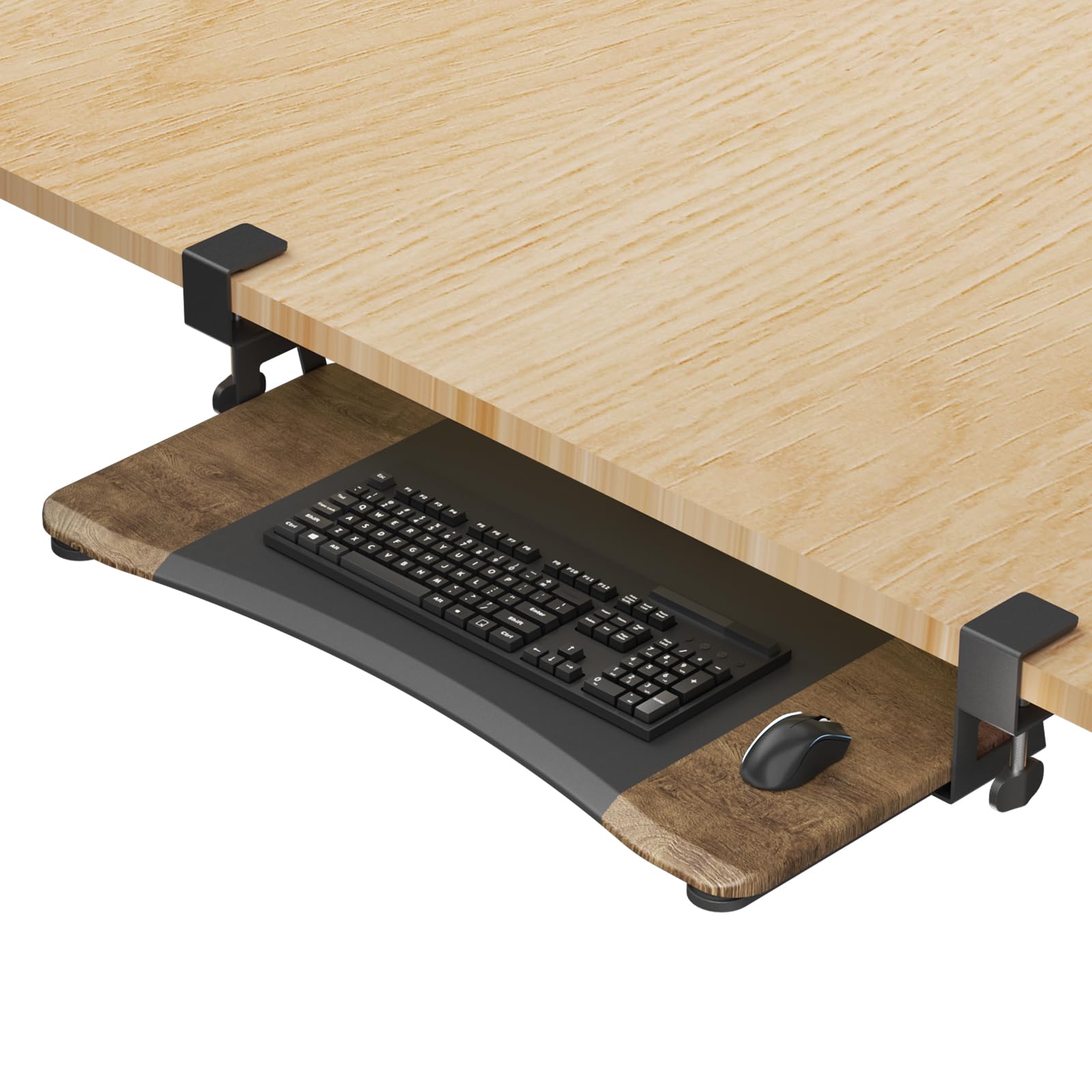 suptek Keyboard Tray Under Desk Pull Out with C Clamp Mount, Computer Keyboard & Mouse Tray, 25.6 (30 Including Clamps) x 11.8 inch Slide-Out Platform