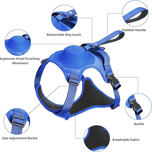 Miniatura 5 de Arnés para perro de tamaño mediano, arnés para perro 2 en 1 sin tirones y correa retráctil para perro. Función de bloqueo automático arnés para