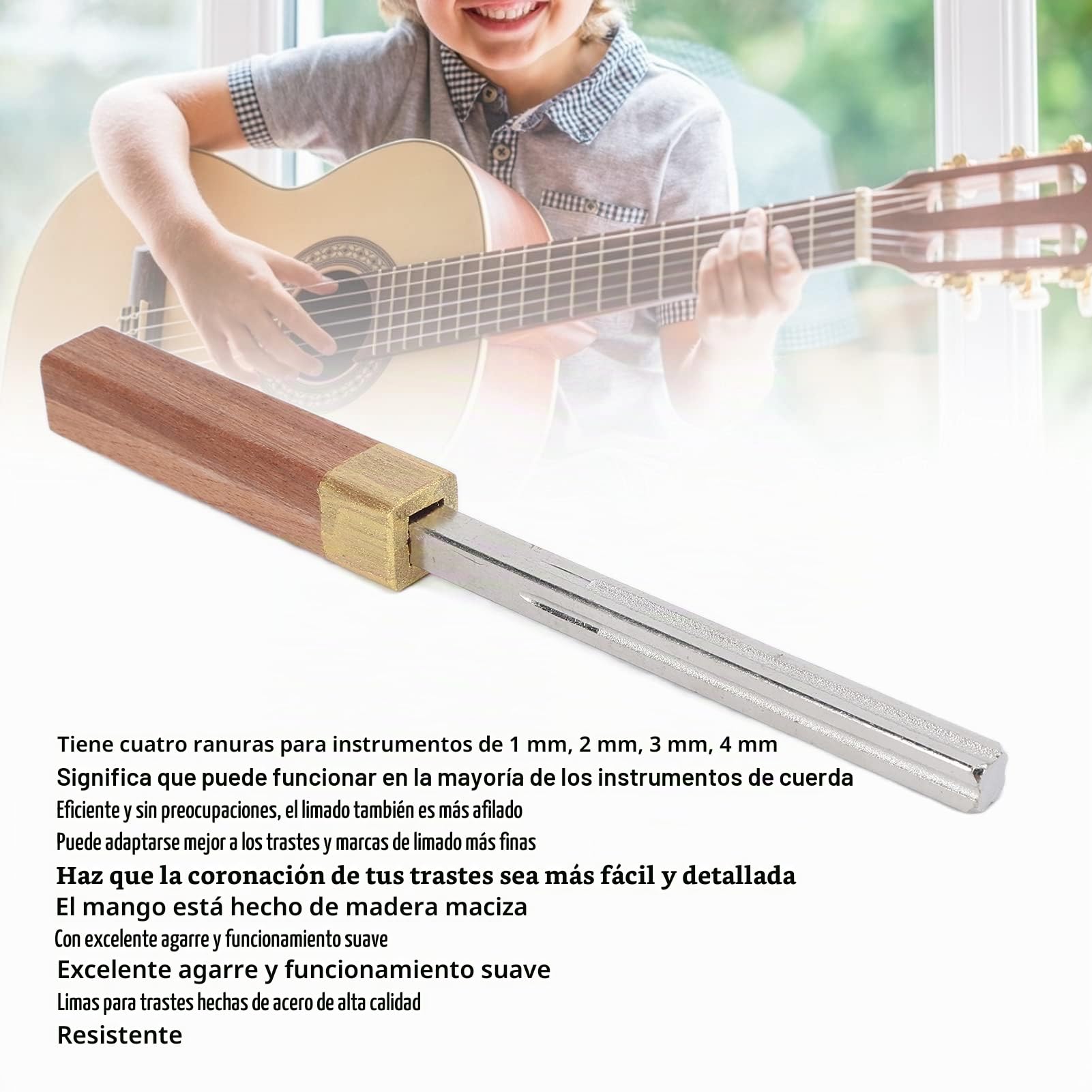 Limas para Aderezo de Trastes, Lima de Coronación de Trastes de Guitarra Plateada de 4 Ranuras Mejorada para bajo para Mandolina