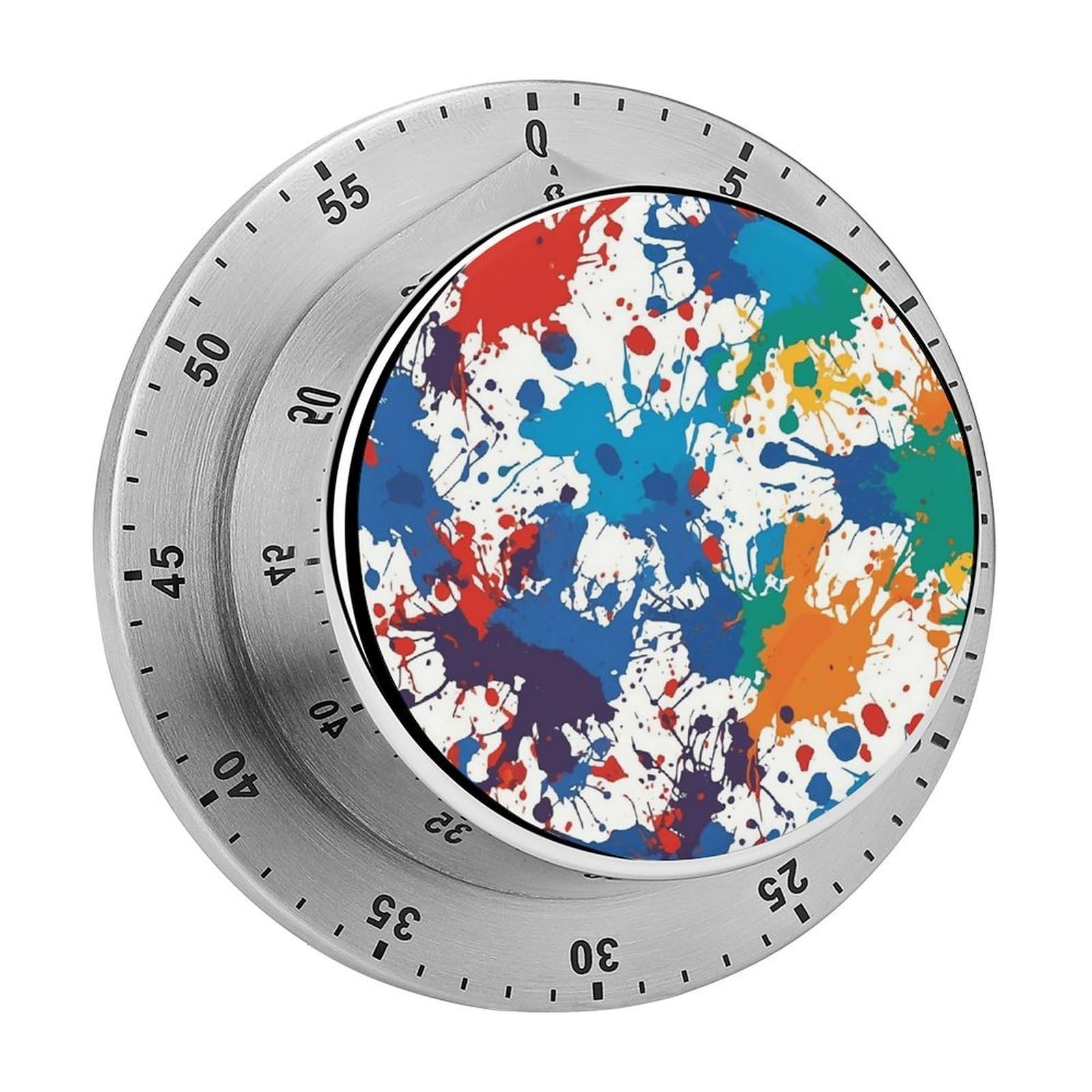Pattern of Paint Splatters Kitchen Timer Chef Cooking Timers Clock with Loud Alarm Exquisite Stainless Steel Mechanical Desk Timers Magnetic Backing 60 Minute Visual Timer for Work