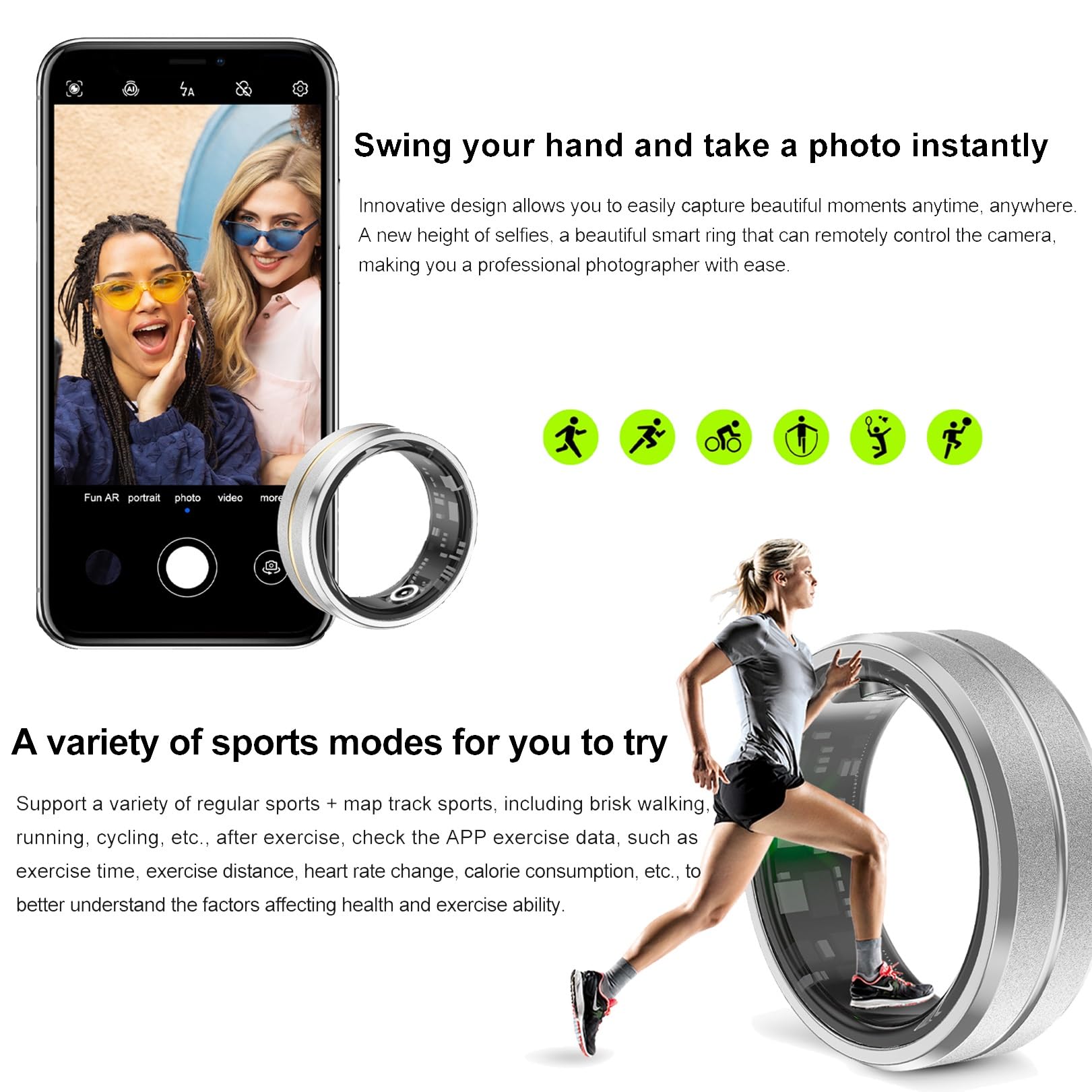 Anello Intelligente da Uomo E da Donna in Titanio, con Guscio in Acciaio, Monitoraggio della Salute del Sonno, Impermeabile, modalità Multi-Sport(7#)