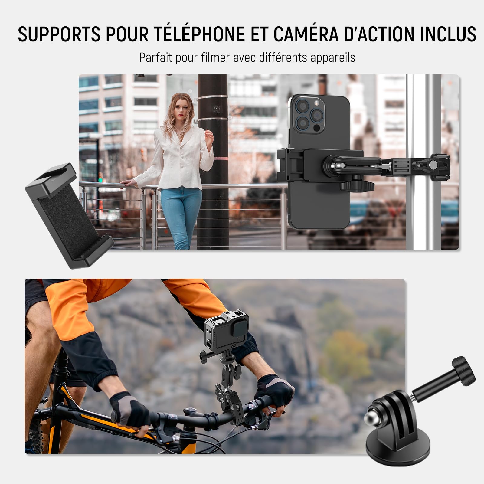 NEEWER Super Pince avec Bras Magique à Double tête sphérique de 7,6cm Griffe Froide Filetage 6,35mm Adaptateur Montage téléphone/action cam pour trépied Bureau Compatible avec SmallRig GoPro DJI, ST83