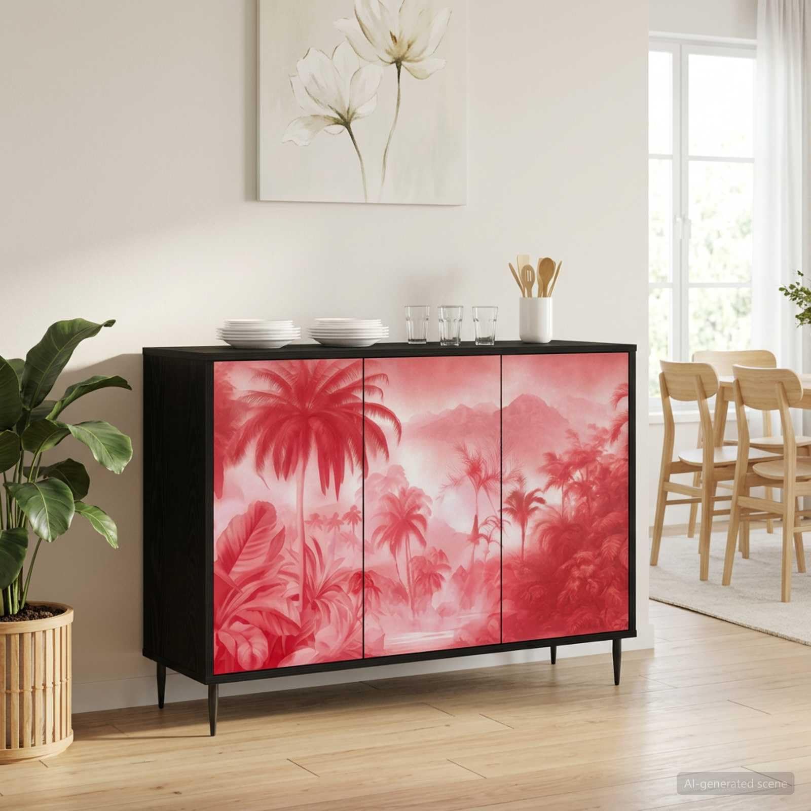 Credenza Aachen, rovere nero, 102 x 33 x 76 cm