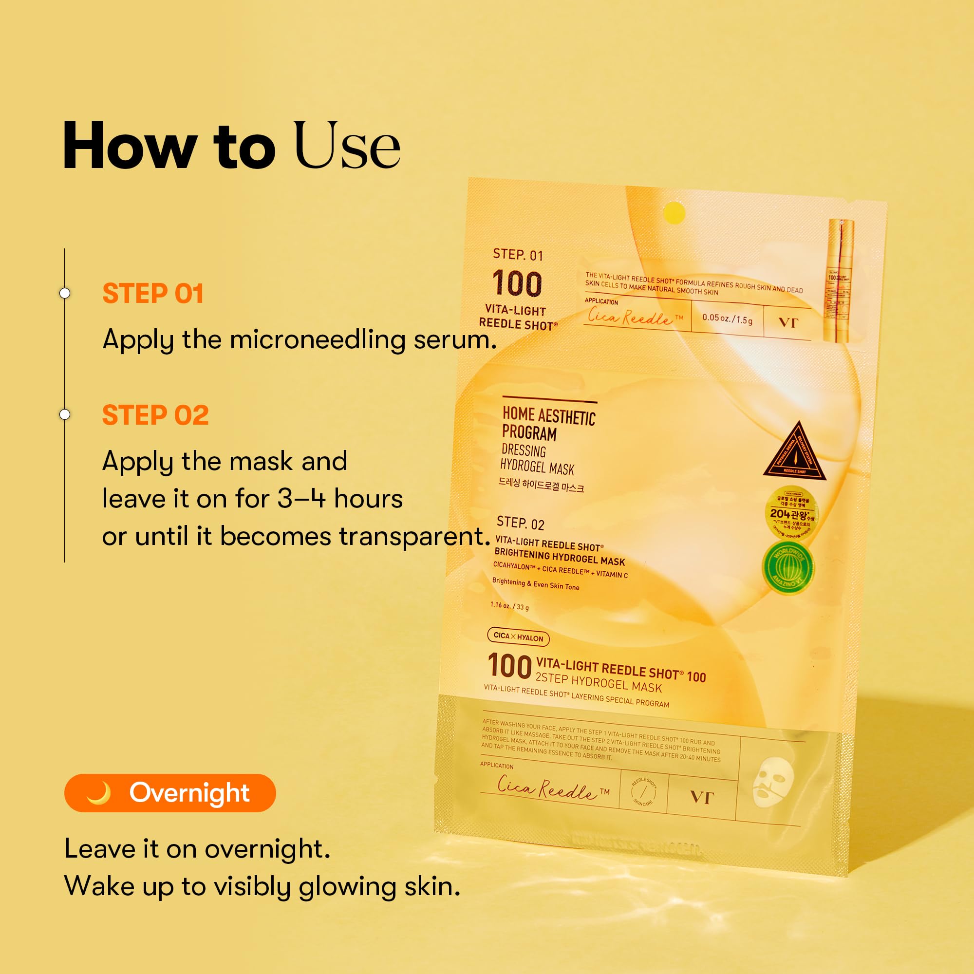 VT COSMETICS Vita-Light Reedle Shot 100 2-Step Hydrogel Mask, 4ea