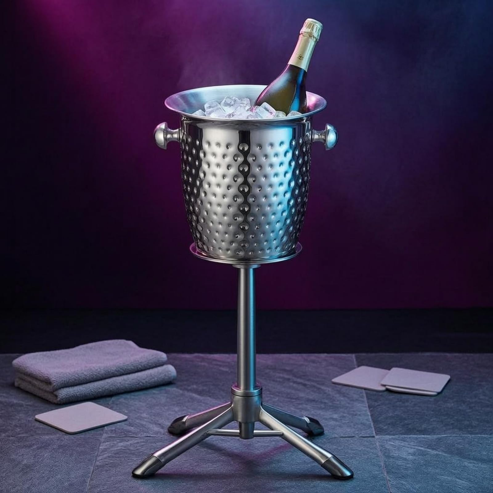 Homyl Secchiello Champagne Struttura Supporto Inox Recipiente Termico Bordo Ampio Superficie Adatto a Occasioni Eleganti Feste Private, Oro, Secchiello Per Ghiaccio Martellato A Bordo Dritto