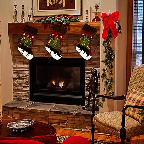 Miniatura 7 de Medias de Navidad de oso de 20 pulgadas, 1 unidad, paquete de 1 unidad, diseño rústico grande de búfalo rojo, a cuadros, negro, oso polar 3D,