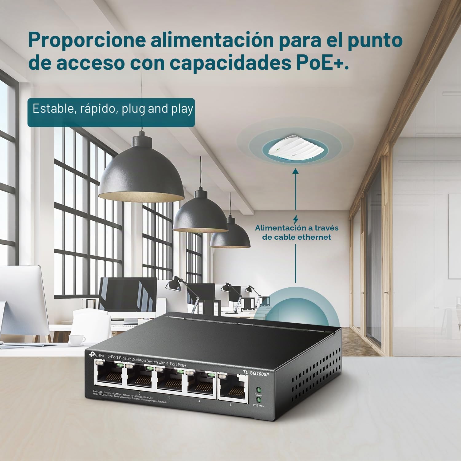 TP-Link Interruptor PoE Gigabit de 5 Puertos | 4 Puertos PoE 56W | Puertos Blindados compatibles con 802.3af | Optimización del tráfico | Plug and Play | Metal Resistente (TL-SG1005P)