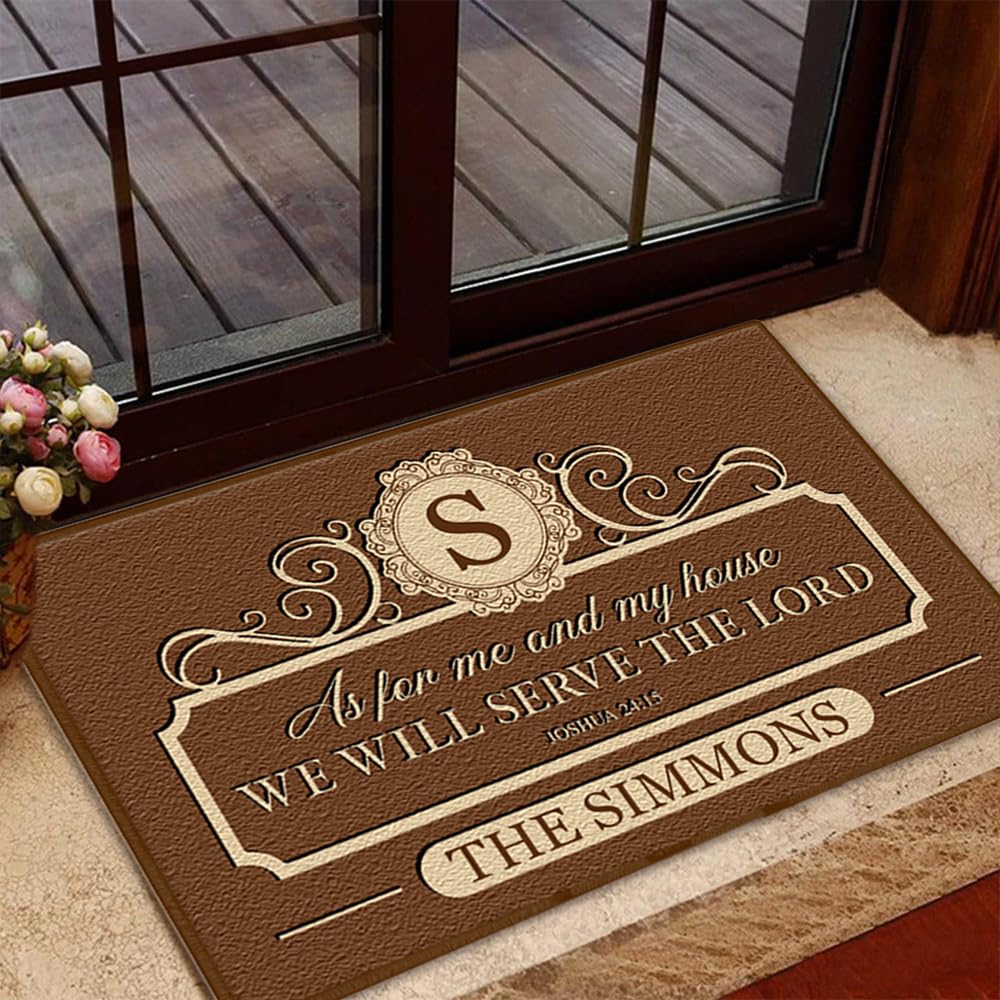 Personalized as for Me and My House We Will Serve The Lord Doormat Indoor Entrance Rug Personalized Religious Door Mats Christian Doormat Jesus