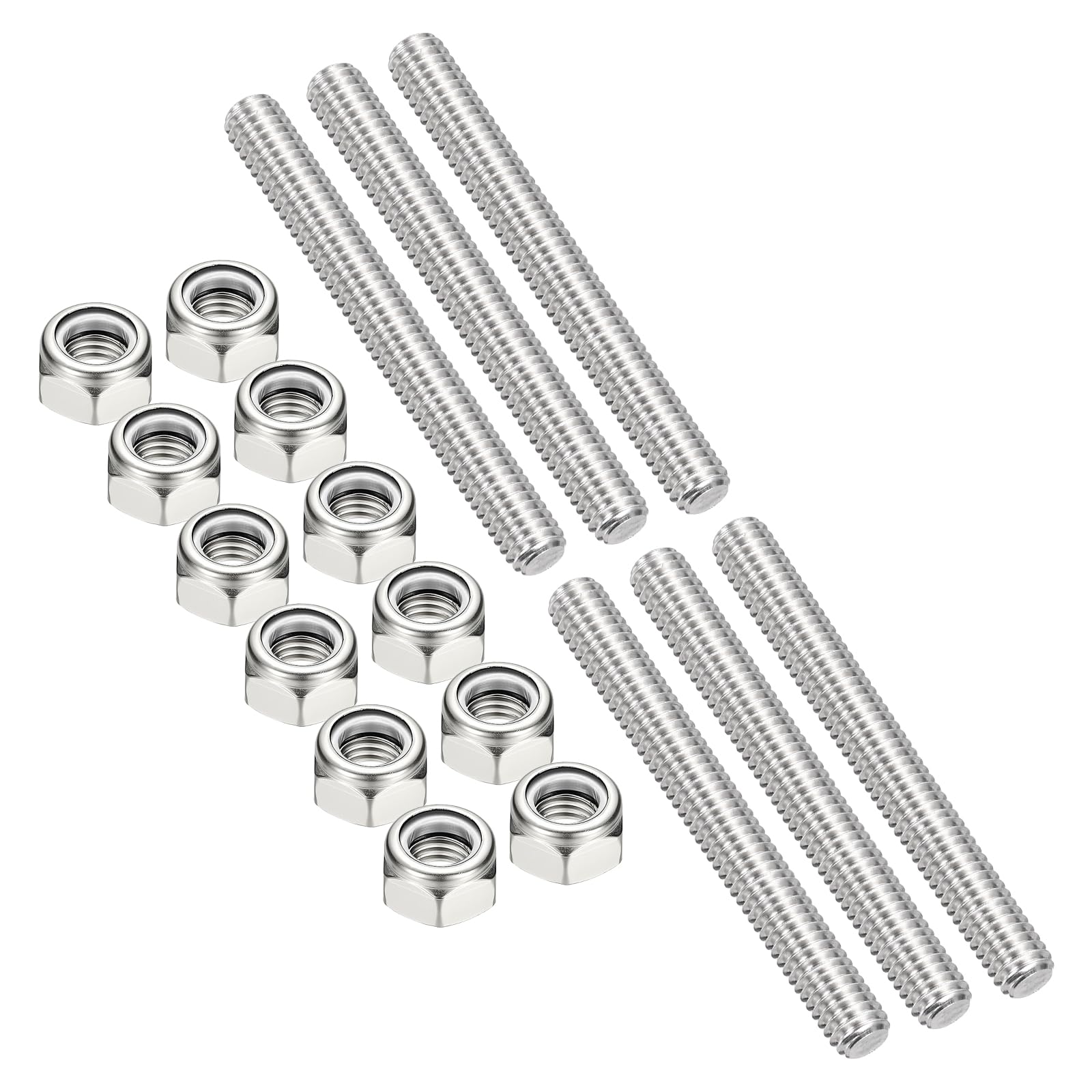 PATIKIL 6Pcs 5/16"-18x60mm Threaded Rods with Hex Nuts