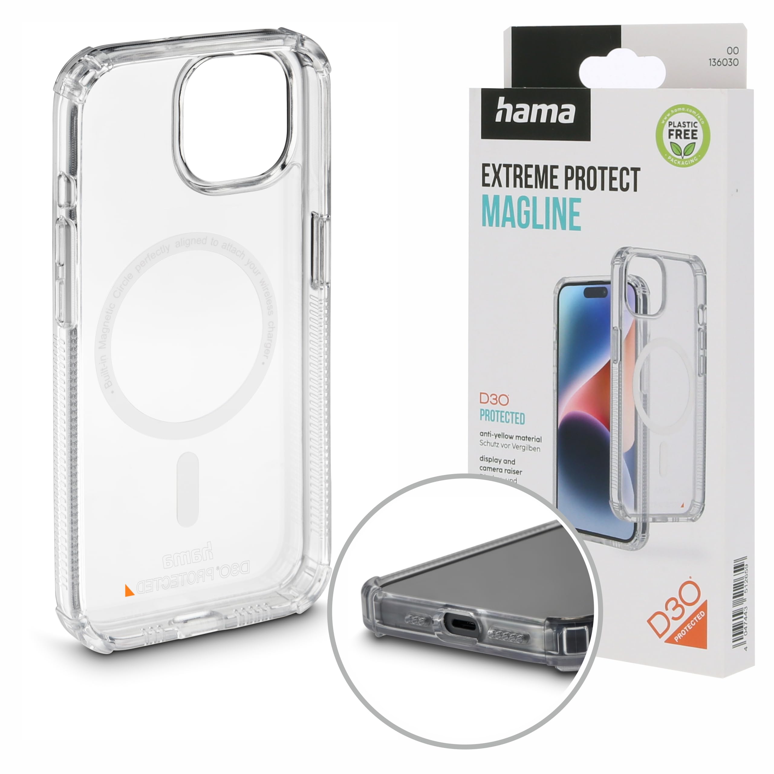 Hama Extreme Protect Phone Case for iPhone 15 Plus and MagSafe (D3O Bumper, Shockproof, Drop-Proof, Shatterproof, Clear iPhone Case No Yellowing, Magnetic Case for Inductive Charging)