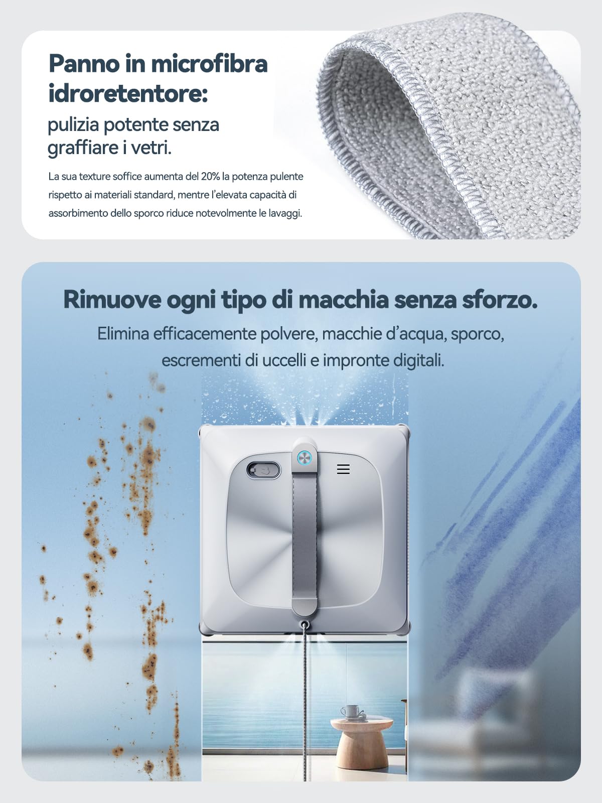 Robot Lavavetri Aggiornato 2026 6ª Gen, Doppie Spazzole Rullo, 4 Spazzole Angolari, Aspirazione 9000Pa, 6 Ugelli, Serbatoio 110ml, Navigazione Intelligente, Pulizia Regolabile, Sistema Anticaduta W56S