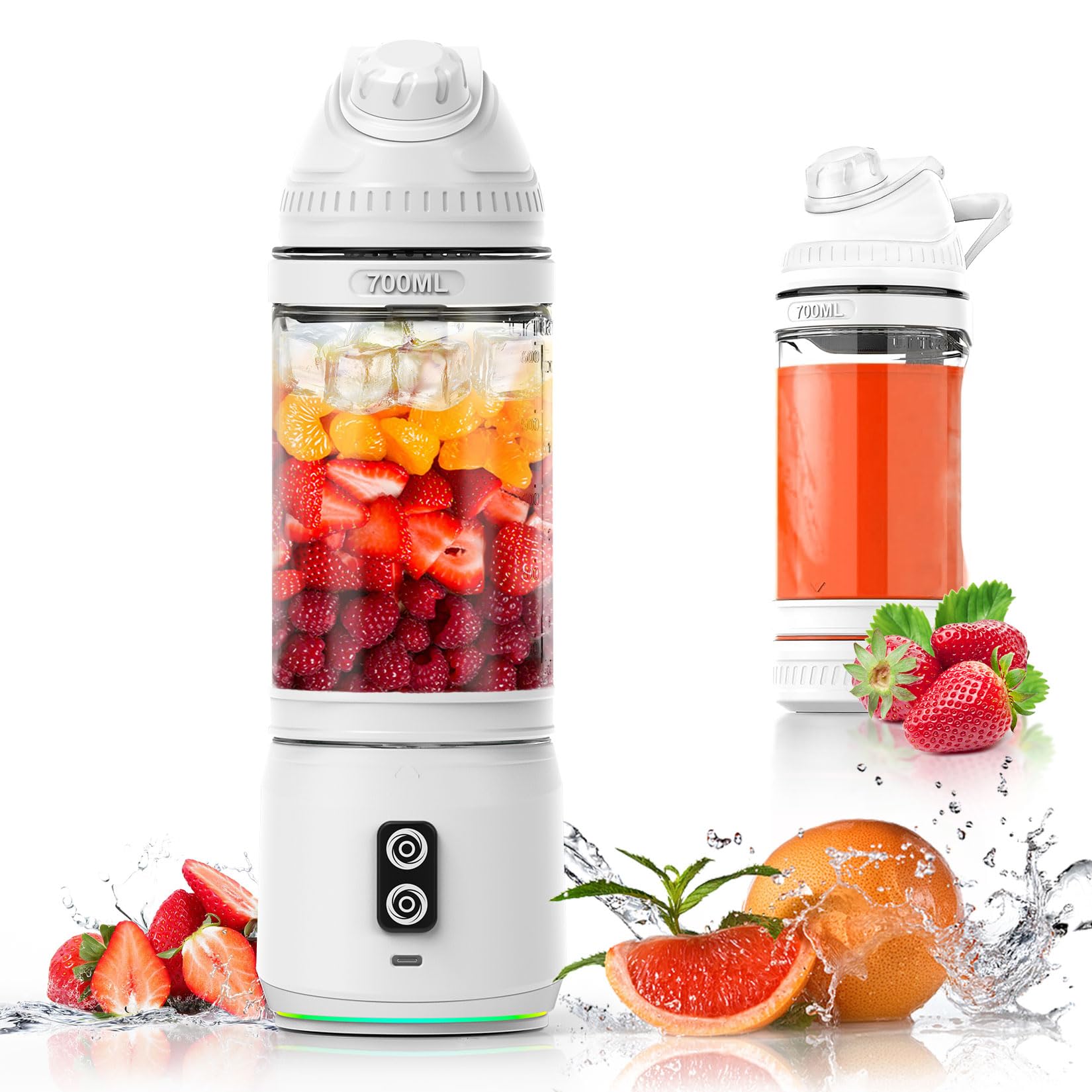 Herbst Frullatore portatile da 700 ml, frullatore per smoothie to go, Fresh Juice Mixer Flacone con 6 lame e USB ricaricabile (bianco)