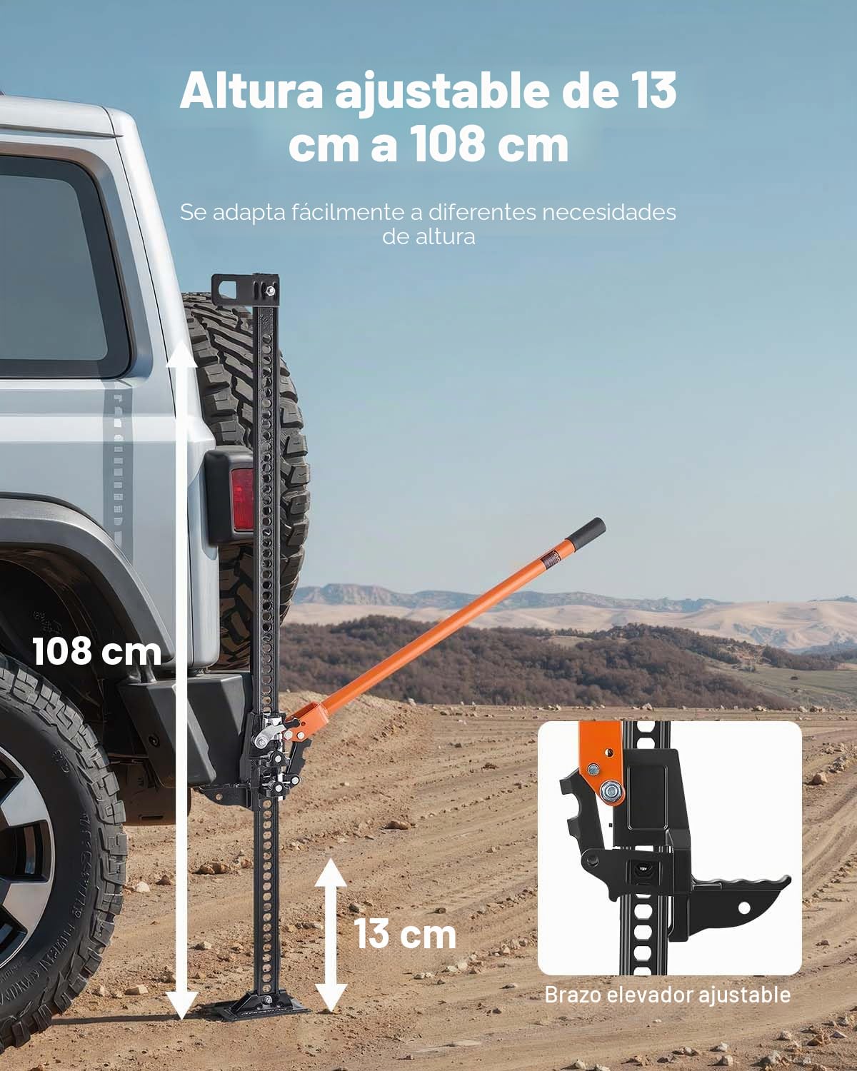 VEVOR Gato Agrícola 122 cm con Elevación Alta y Trinquete Carga Máxima de 3,18 T para Uso Todoterreno de Alta Resistencia con Rango de Elevación de 130,1 a 1079,5 mm para Tractor, Camión, SUV
