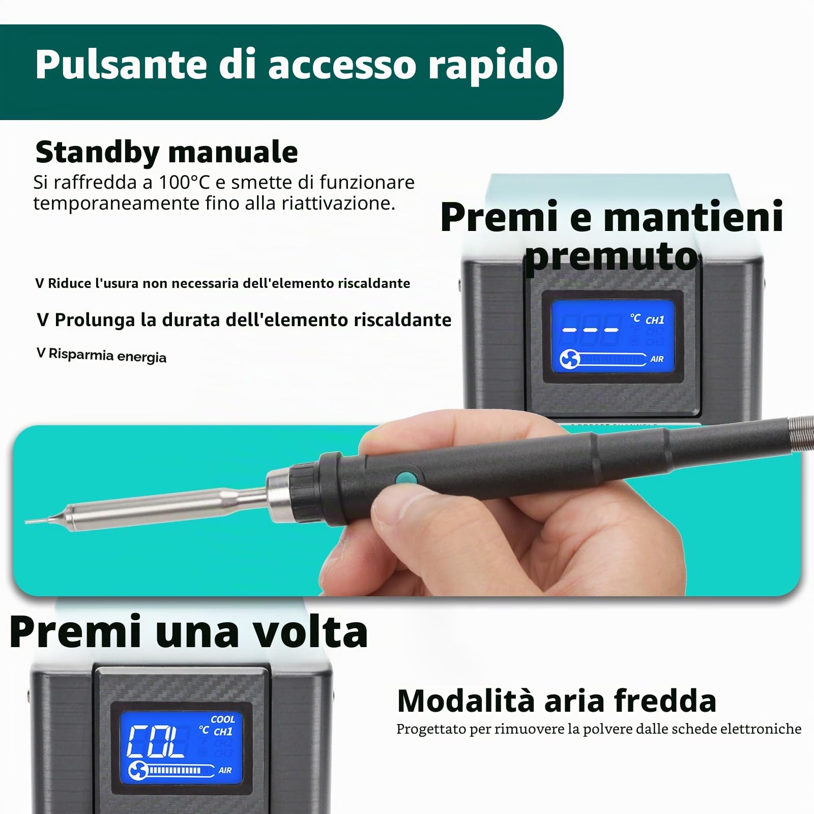 YIHUA 8509-I Saldatore Aria Calda, Stazione Saldante con Riscaldamento Rapido, Display Inclinabile, 3 Canali Preimpostati. 8 Ugelli per Rilavorazione e Riparazione SMD per la microsaldatura