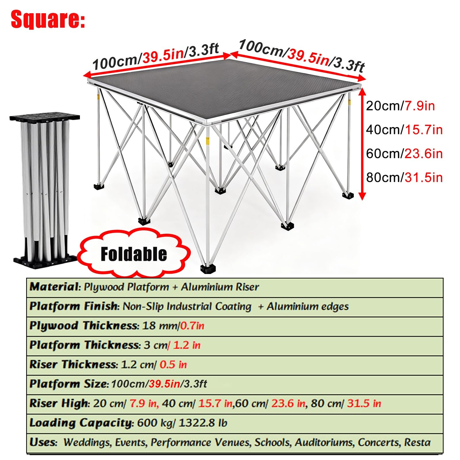 Plataforma plegable portátil, sistema modular conectable para auditorios y eventos de conciertos