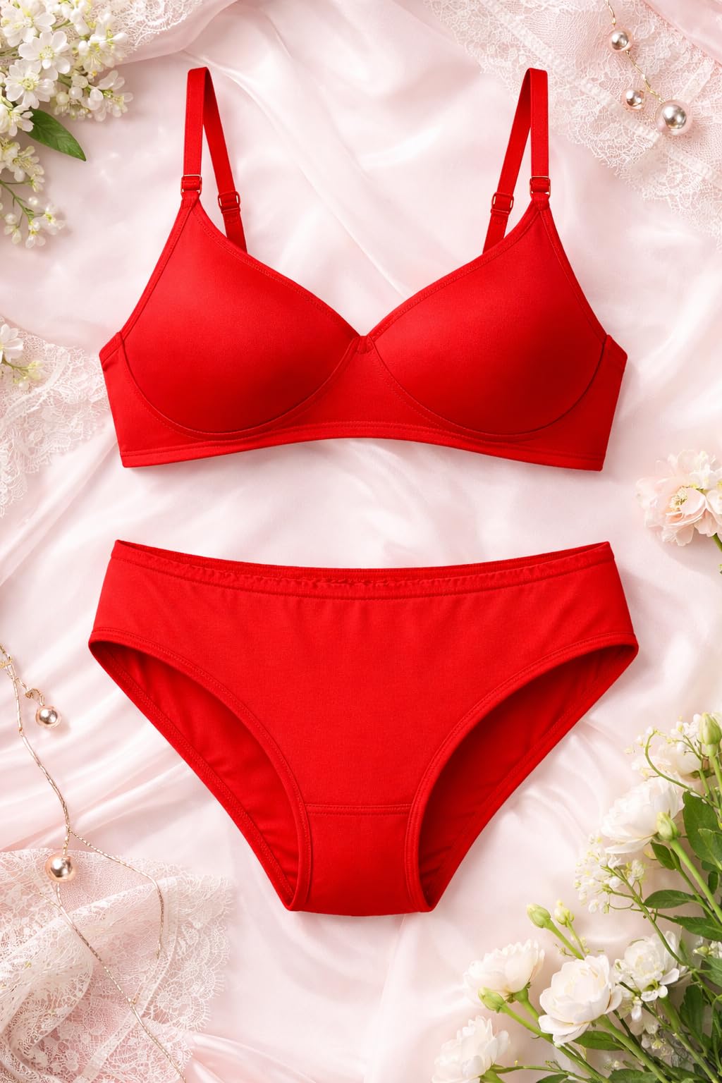 Women’s Seamless Padded Bra & Panty Set | Soft Stretchable Lingerie Set Non-Wired, Breathable Fabric | Comfortable Innerwear|| Valentines Lingerie Set Red