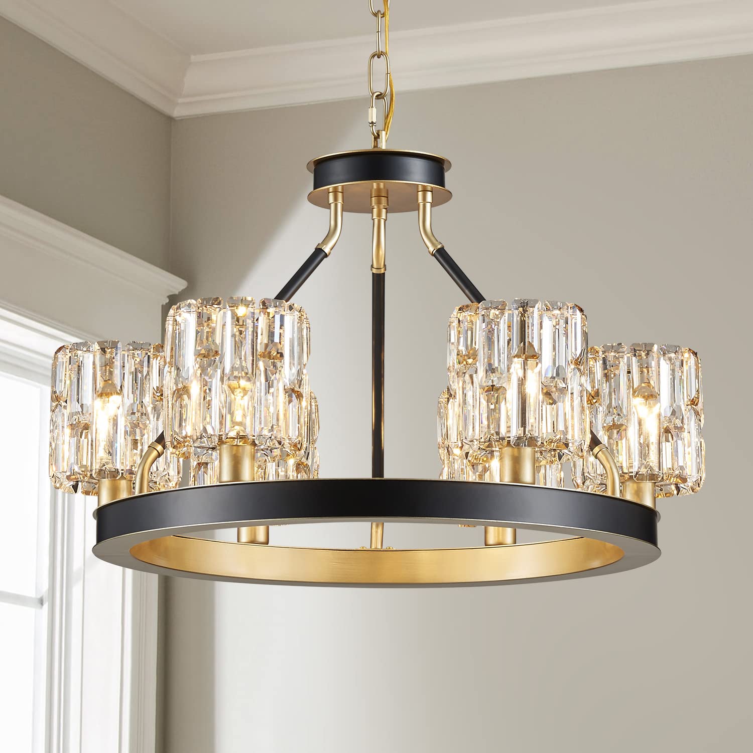 Saint Mossi Modern Luxury Crystal Chandelier Light Fixture with 6-Light, Modern Chandelier Crystal Lampshade, Width 24“，Height 14”