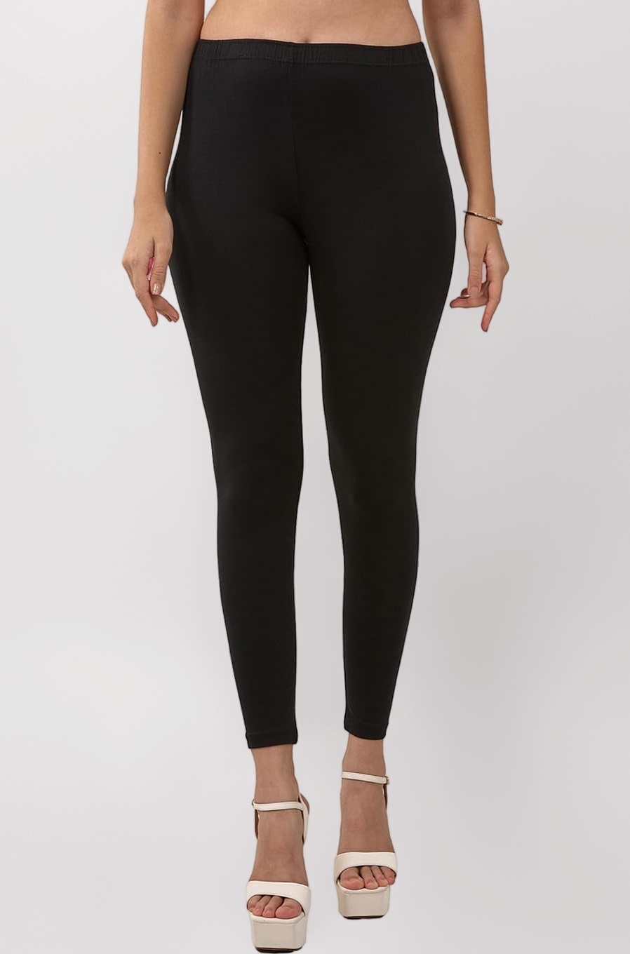 Lyra Women Solid Premium Cotton Ankle length Leggings | Mid-Waist | Fashionwear