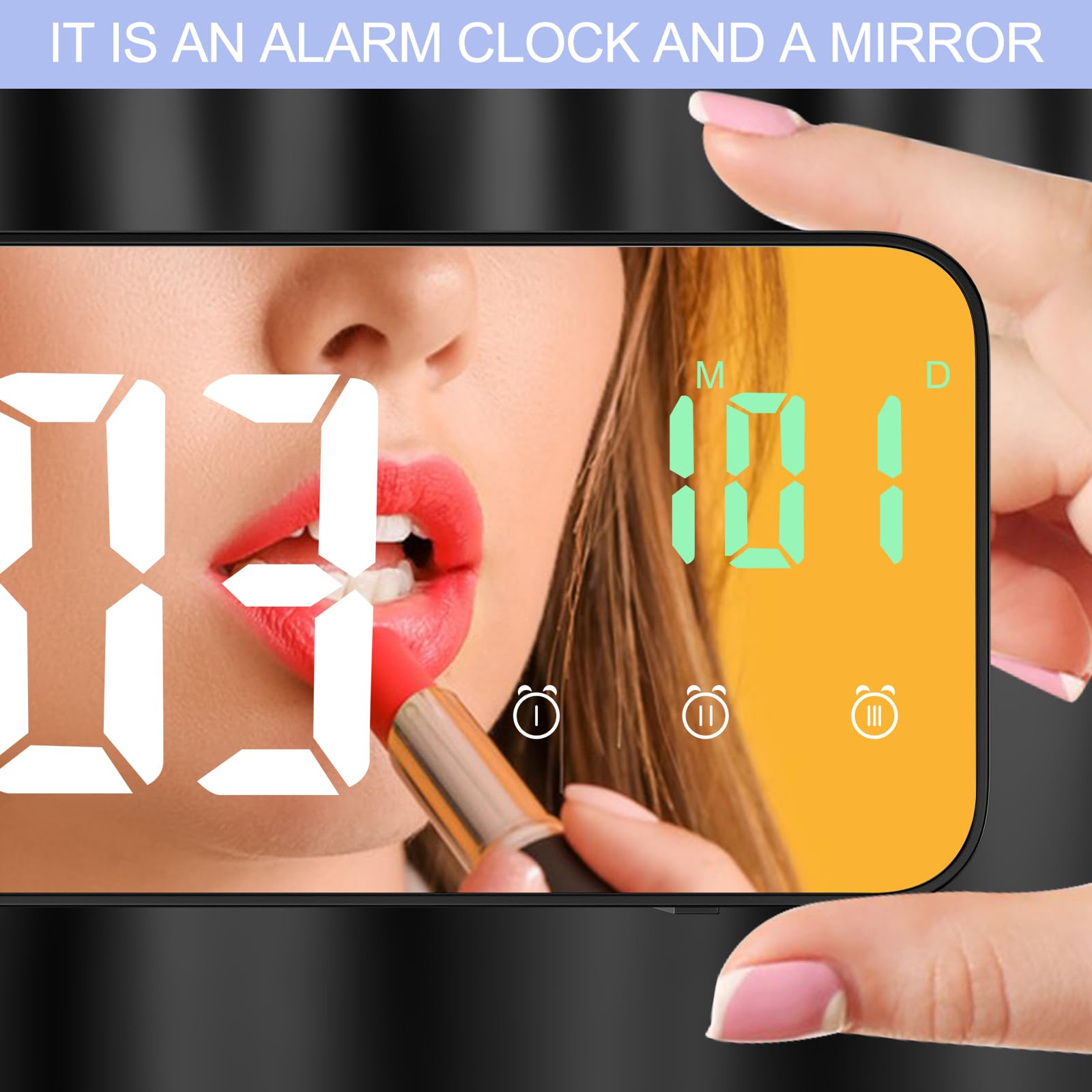 Réveil Numérique LED Miroir Avec 3 Alarmes - Horloge De Chevet Portable Luminosité Réglable