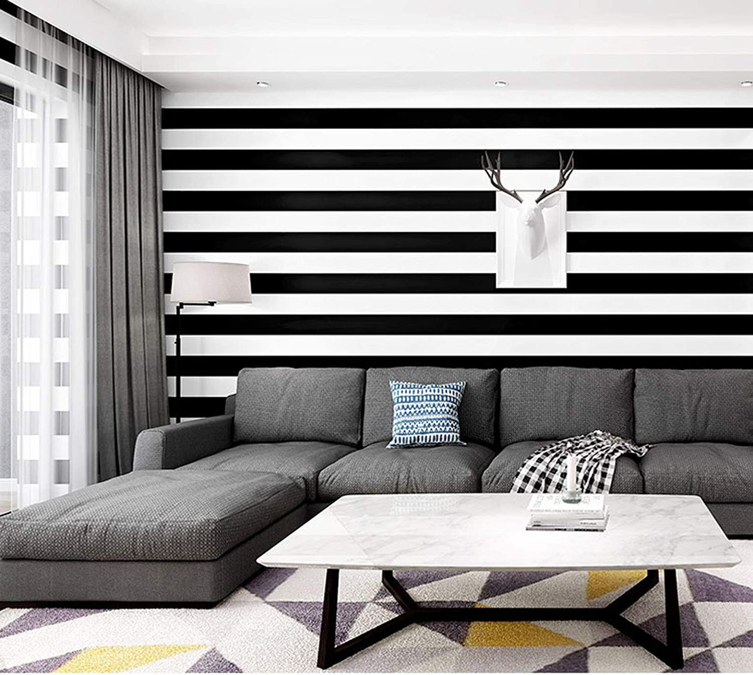 HAKKU Wall Stickers (45 x200 cm) Elegant Look Black & White Lines Self Adhesive Ready to Apply Wallpaper (Black & White) (B0BFLSTP5H) Amazon Price History, Amazon Price Tracker