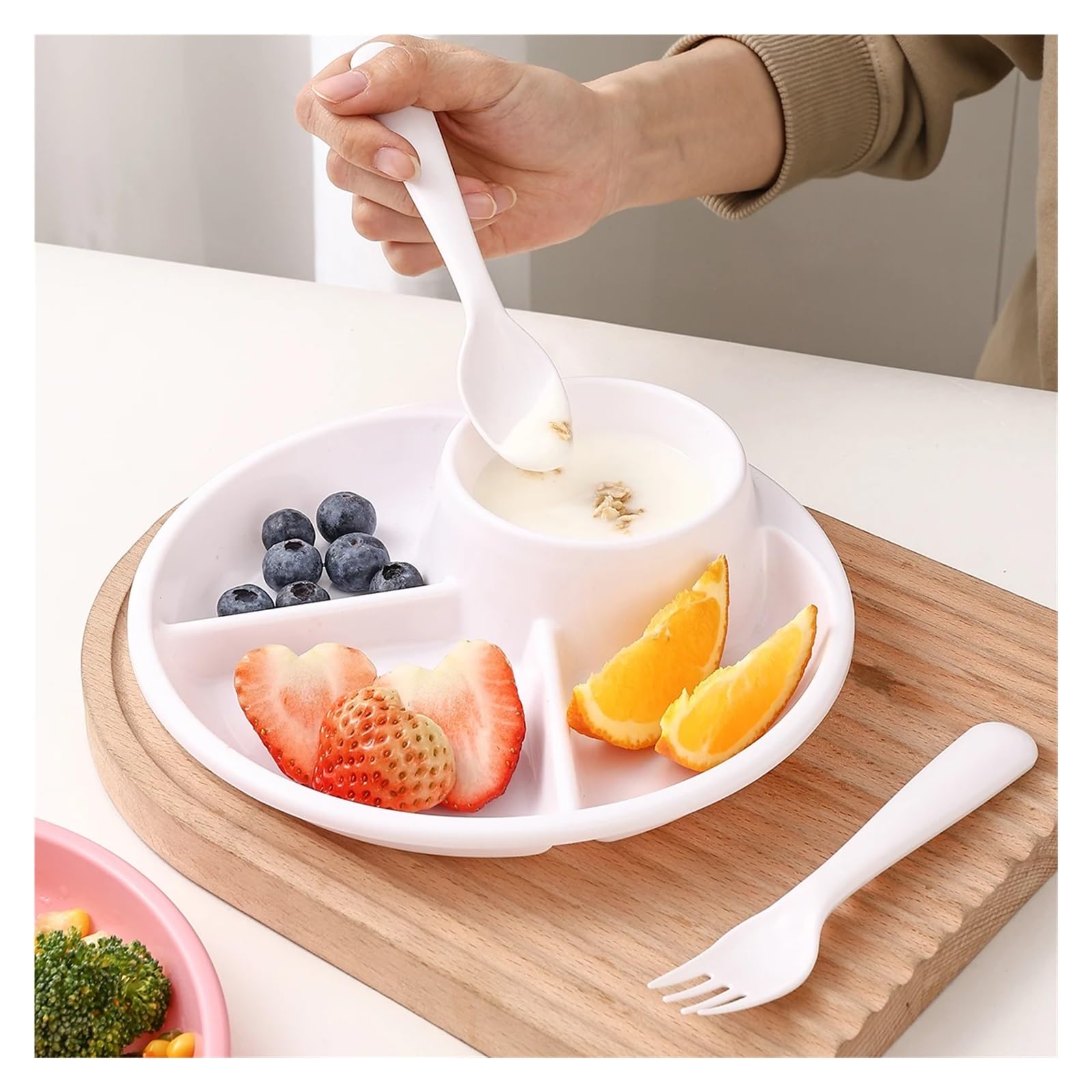 Obstsalatteller, mikrowellengeeignet, Wiederverwendbare, unterteilte Speiseteller, Dessertteller, Kuchenteller, Küchengeschirr(Pink,3pcs)