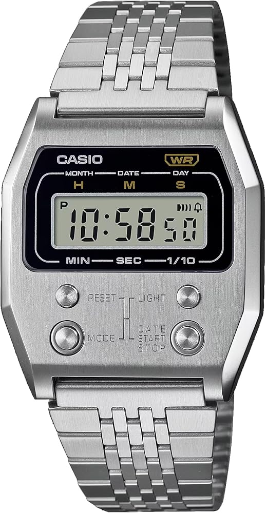 美品　CASIO A1100D-1 シルバー　フルメタル Amazon.com: Casio A1100D-1VT Men's Vintage Stainless Steel Alarm