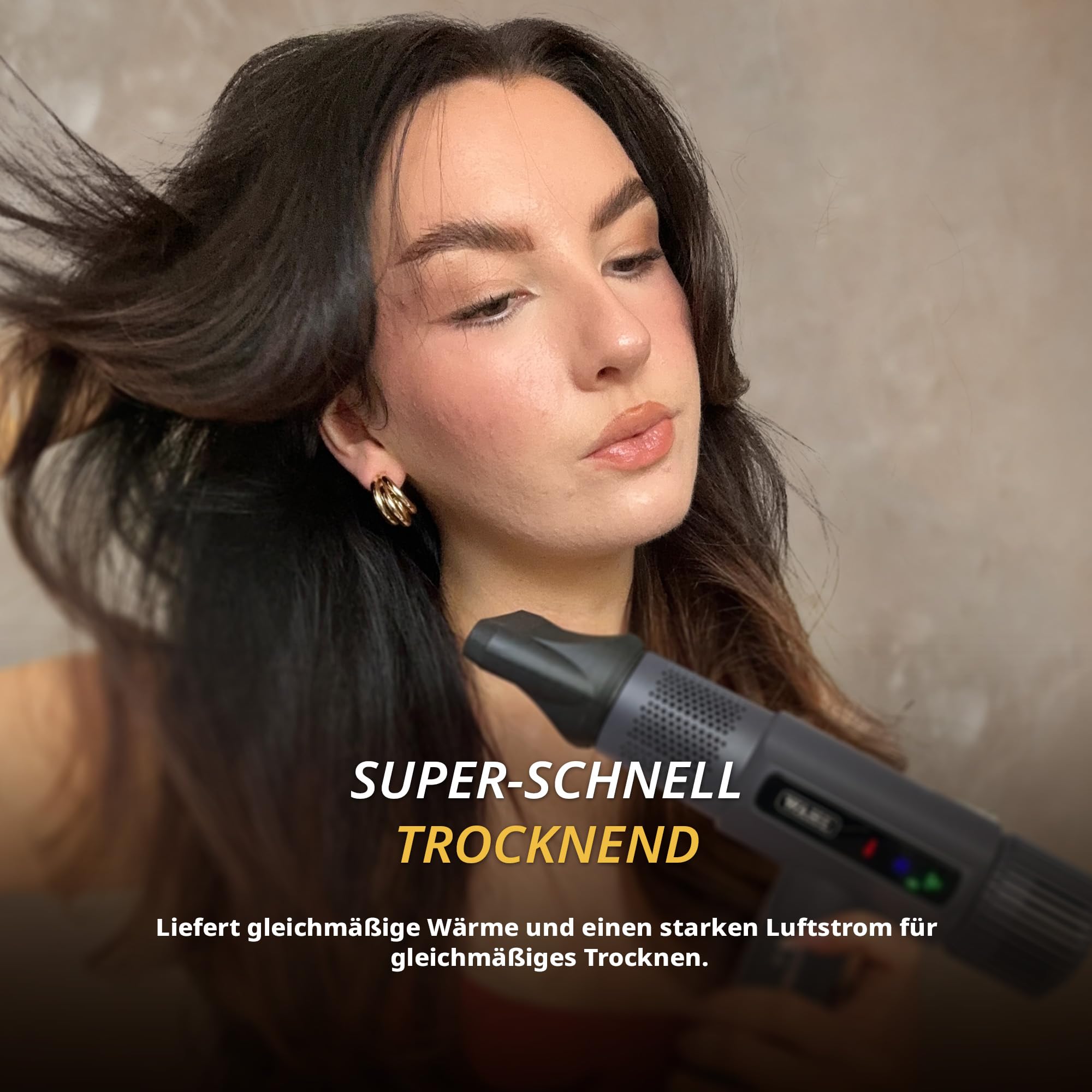 WAHL Vanquish Hair Dryer - Cool Grey, leicht, LED-Anzeige, leise, 3 Aufsätze, leistungsstark, kühles Trocknen, 3 Geschwindigkeitsstufen, Selbstreinigung, Schnell trocknend
