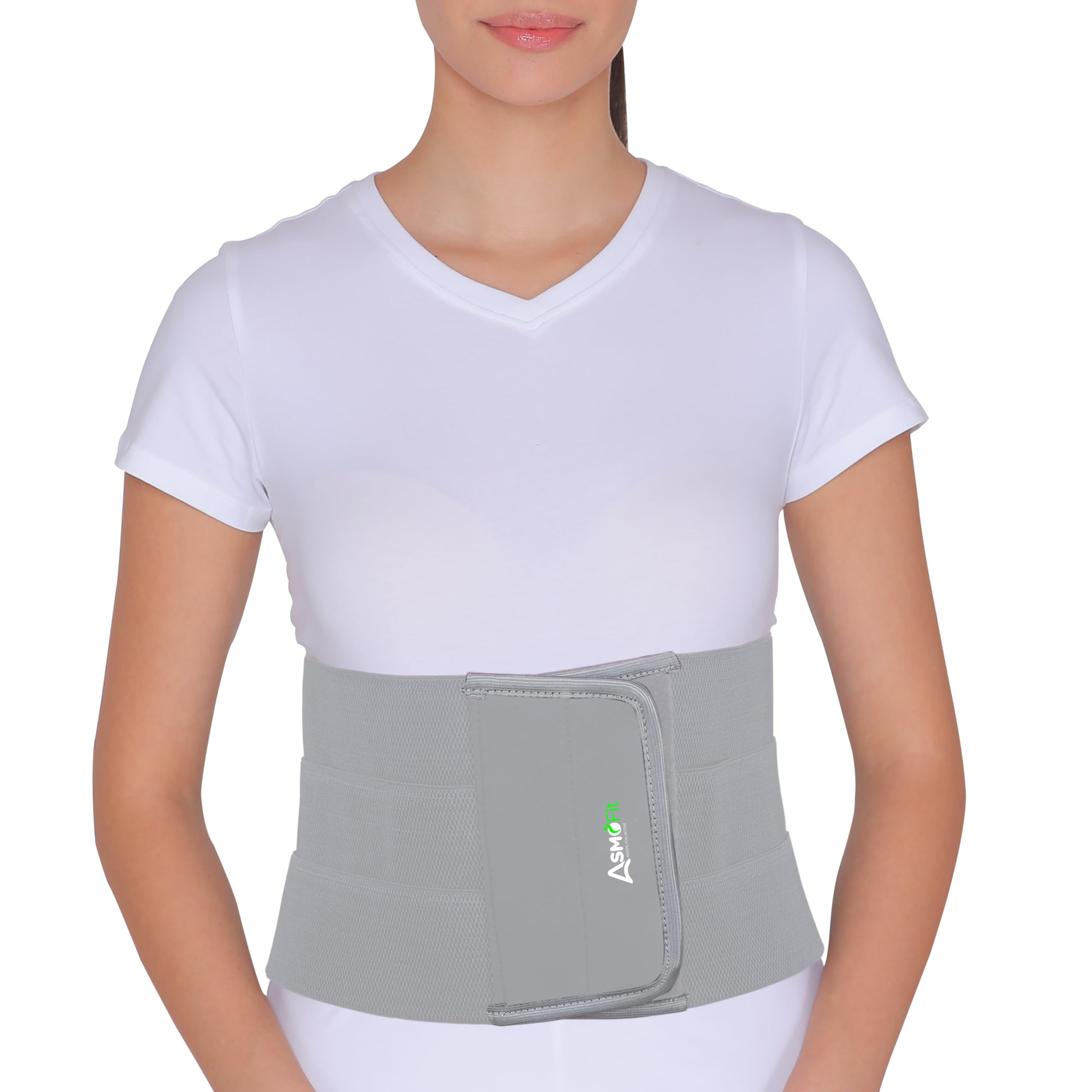 Asmofit Abdominal Binder & Belly Band Panel Compression for Women|Wrap Support Belt for Post-Surgery,Hernia Relief,C-Section Stabilization,Core Support,Injury Prevention (Universal 28-44 Inch) - Grey