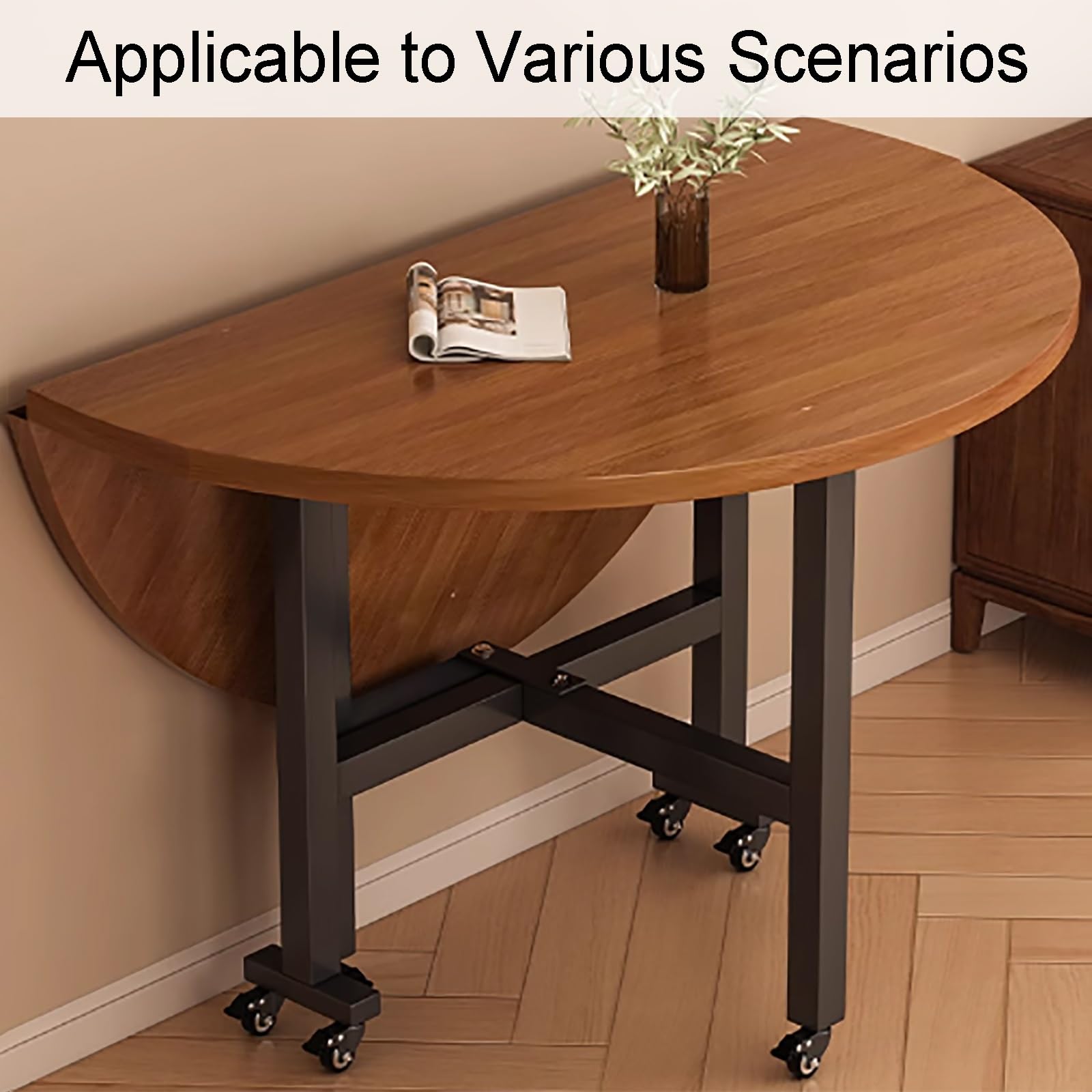 Table de salle à manger pliable et portable pour 4 à 8 personnes - Design compact avec 6 roulettes - Idéale pour les petits espaces - 100 cm