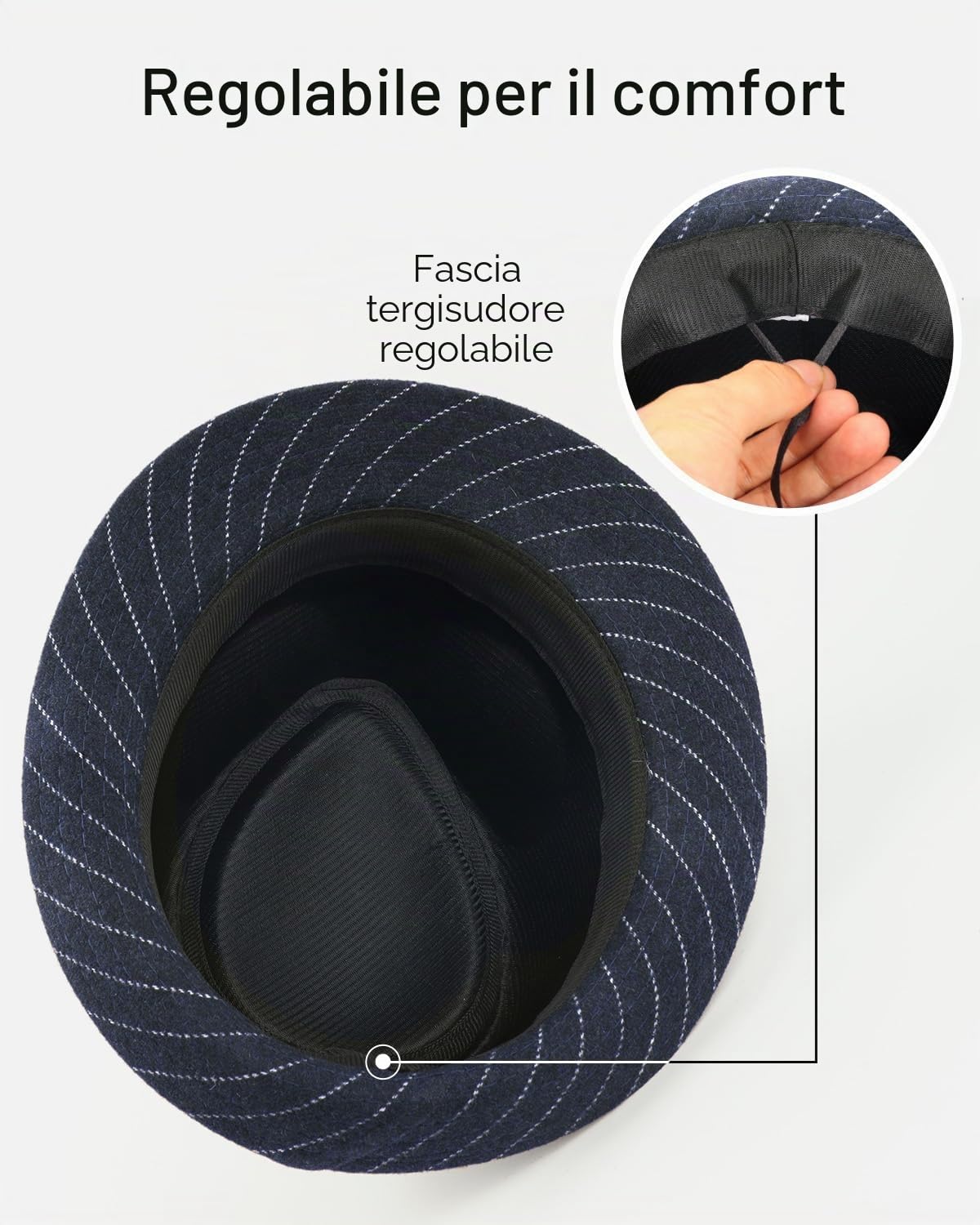 Zylioo XL Trilby Fedora Cappello da uomo in lana anni '20 Manhattan cappello gessato gangster cappello a tesa corta Panama Jazz Cap