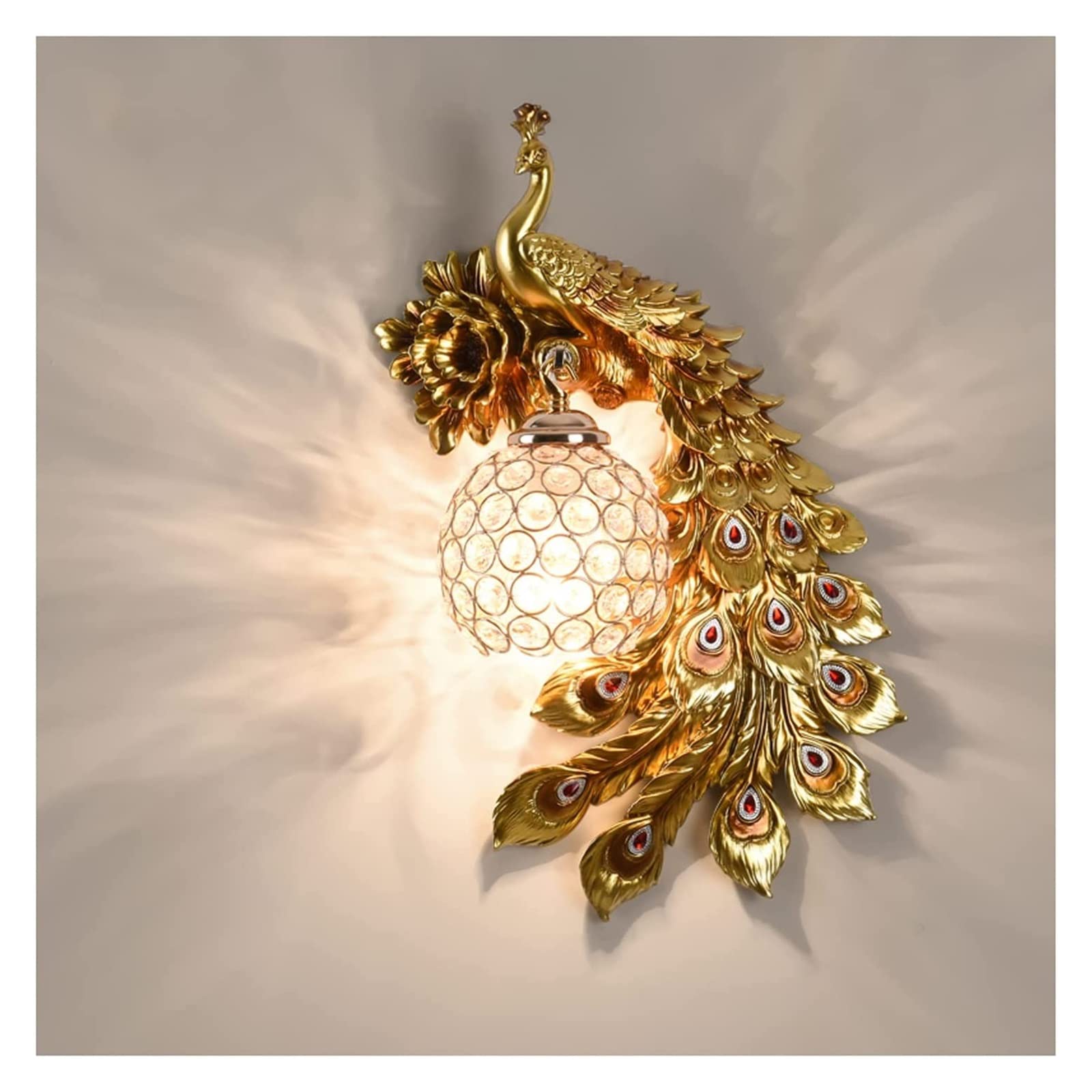 ZTCHSENZT Wall Lamp Light Peacock Creative Living Room TV Background Wall Decoration Modern Bedroom Bedside Staircase Lighting Wall Light,H
