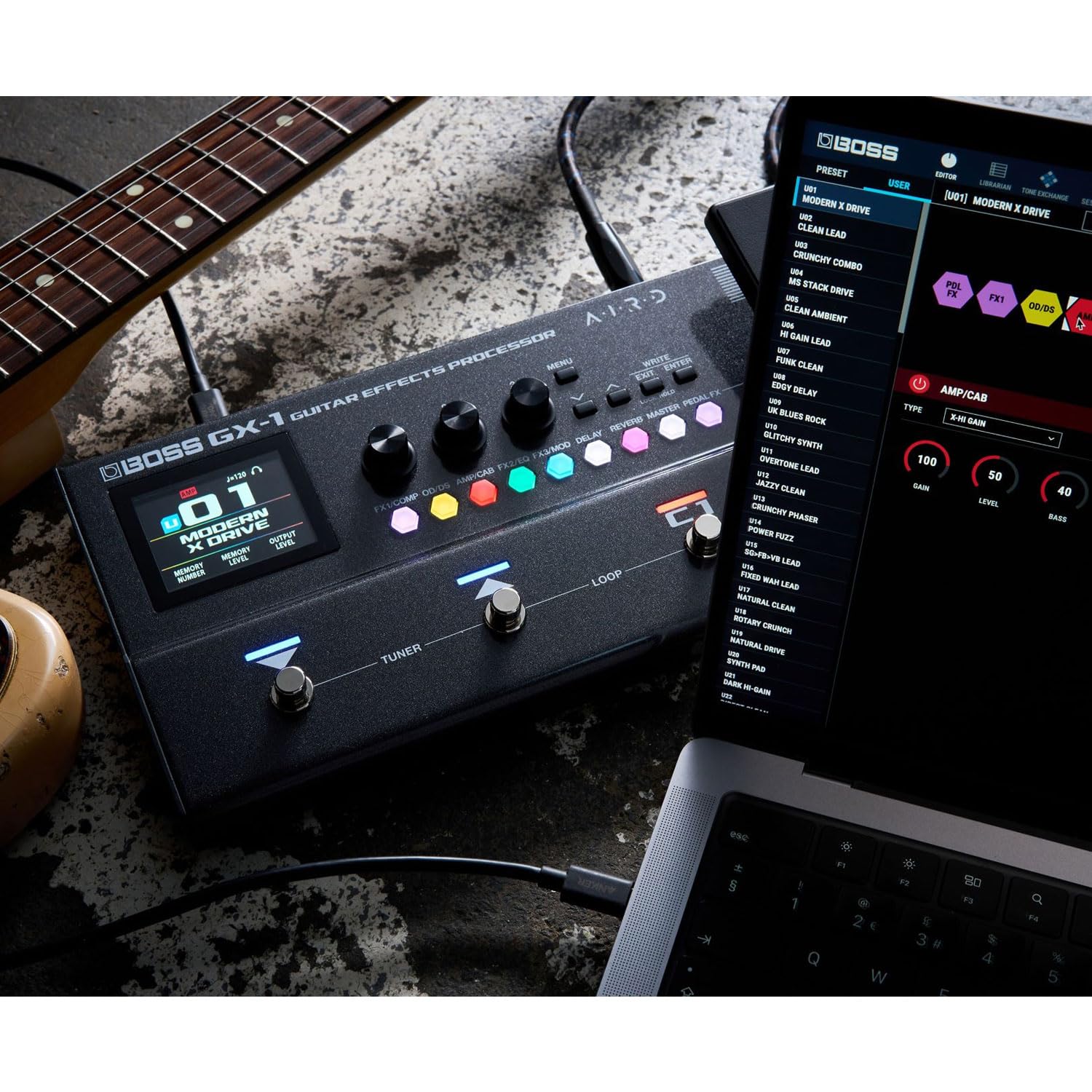 Boss GX-1 Effektgerät Multieffekt-Pedal für Gitarre mit keepdrum Netzteil