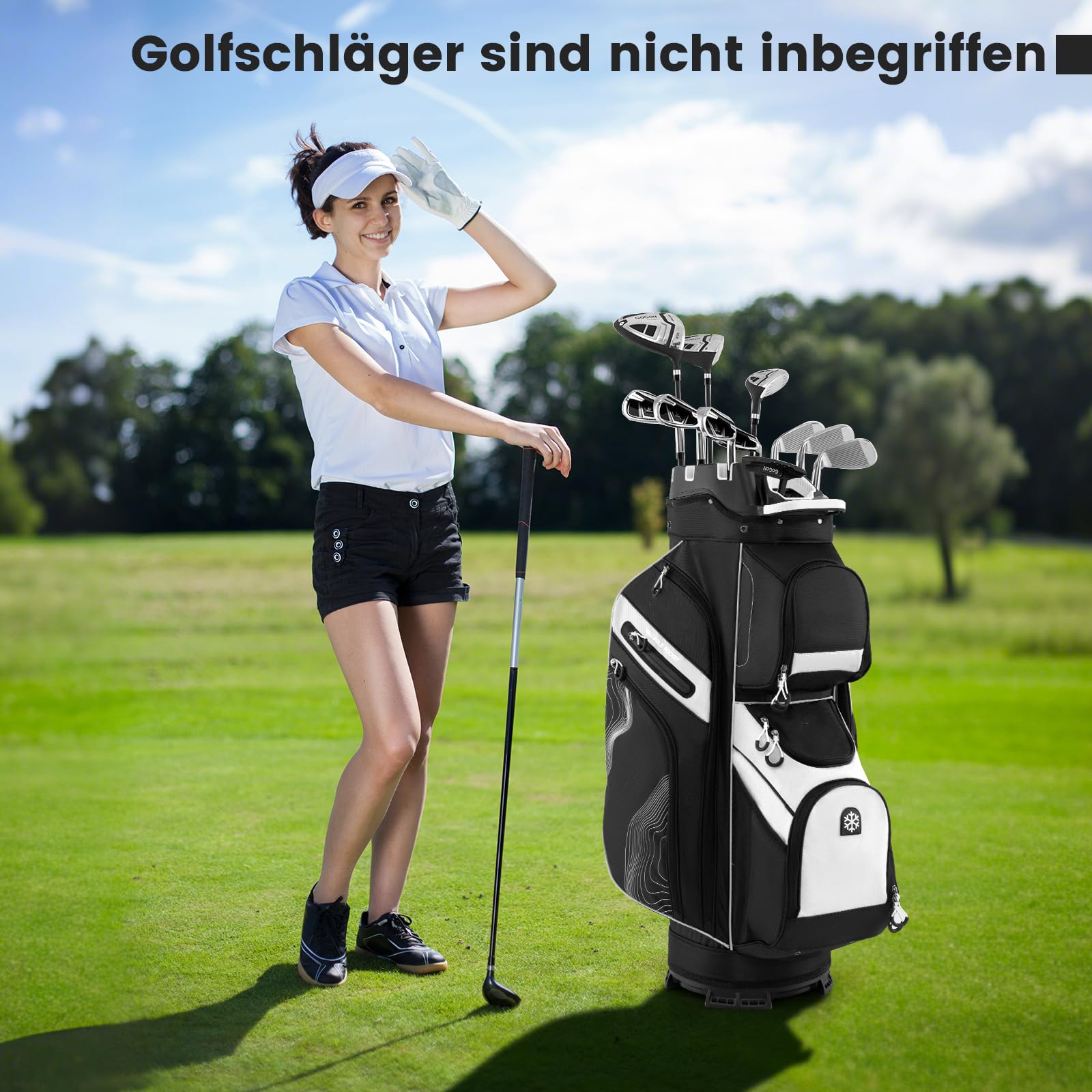 COSTWAY Torba golfowa, lekka torba na wózek golfowy z 14 przegródkami i paskiem do noszenia, przenośna torba golfowa z pokrowcem przeciwdeszczowym i 11 kieszeniami, odporna na działanie wody, dla