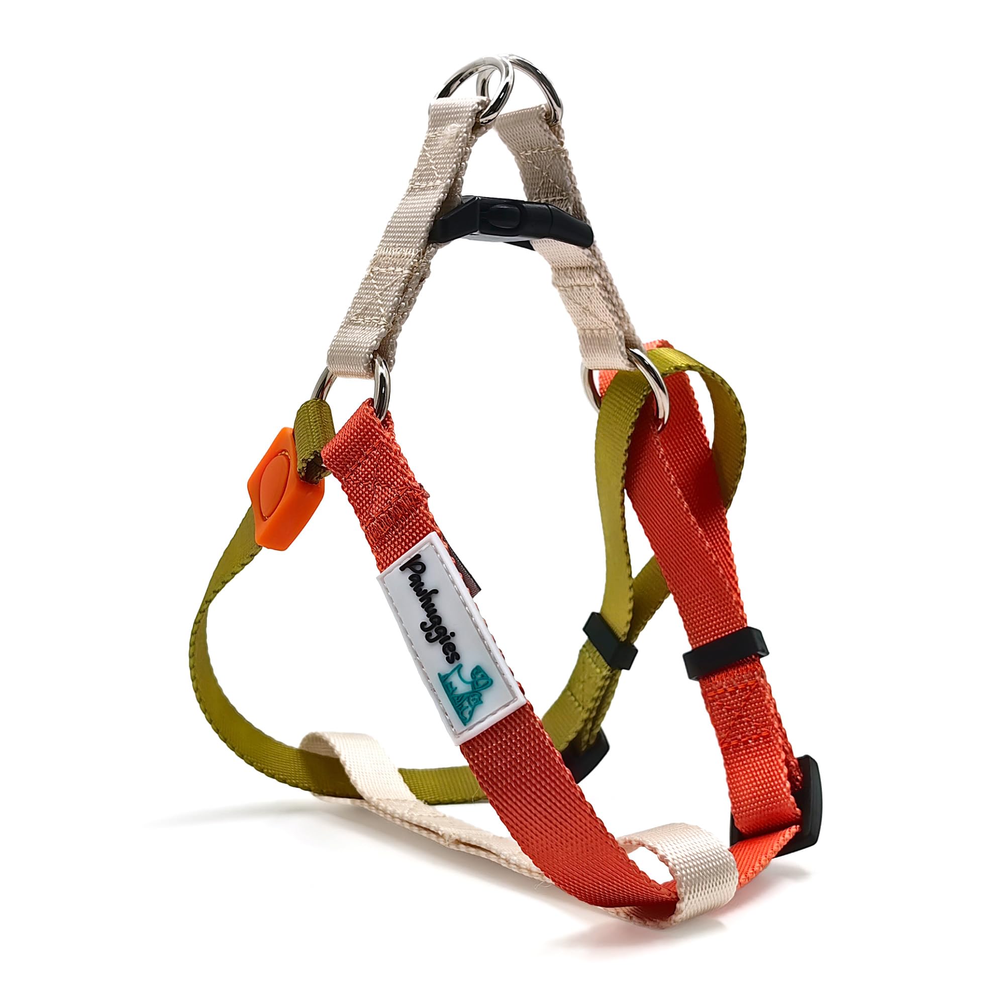 PawHuggies Tri-Color Dog Harness, Adjustable, No Pull, Easy Walk, Large, Red/Yellow/White