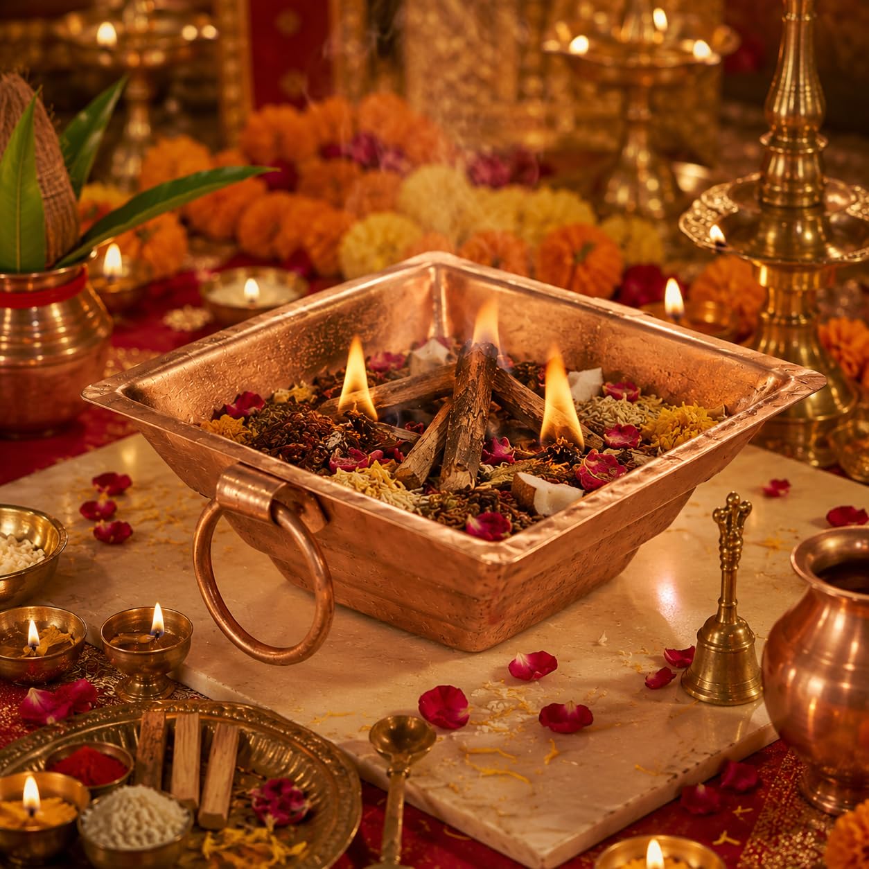 Ibaexports Design#1 Traditional Indian Copper Hawan Kund Agnihotra Pooja Puja Religious Tantra