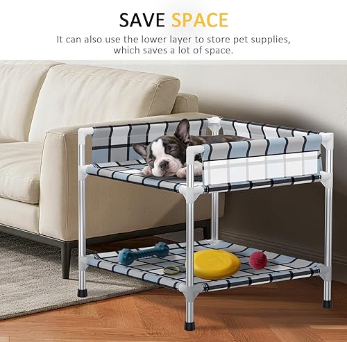 Miniatura 3 de Litera para perros con ventana de noche, cama doble elevada para perros humanos con barandilla de 2 capas con ventana para perros, cuna de 2 niveles