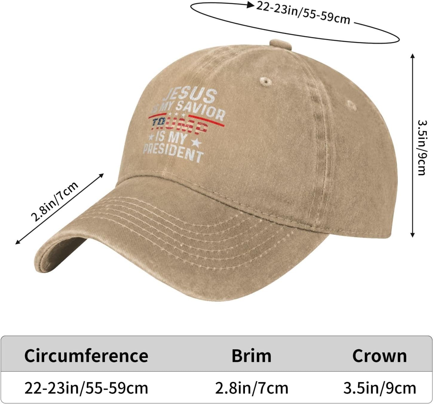 Jesus is My Savior Trump is My President Hat for Women Dad Hat Graphic Hats Natural - Image 6